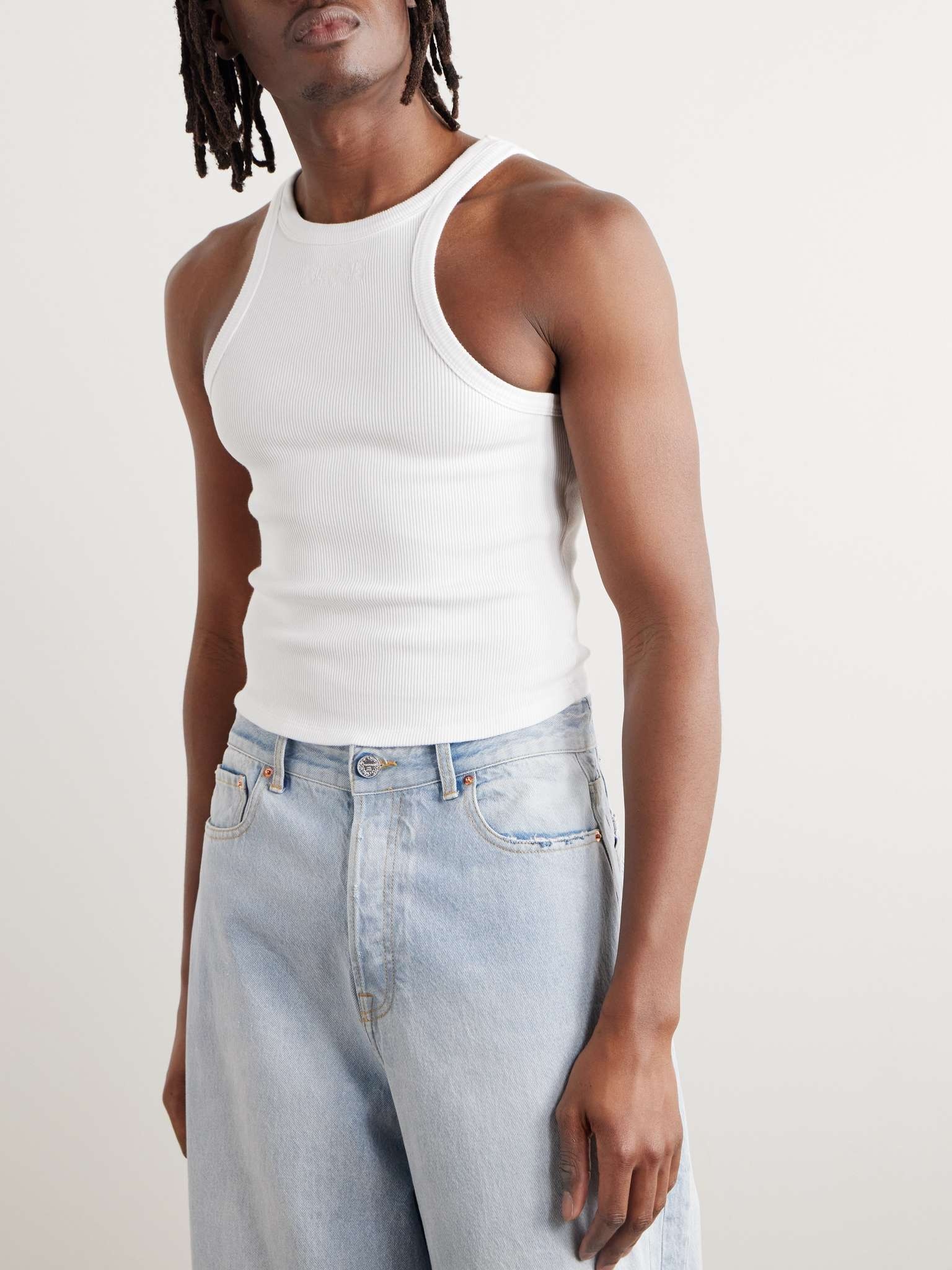 Logo-Embroidered Ribbed Stretch-Cotton Tank Top - 3