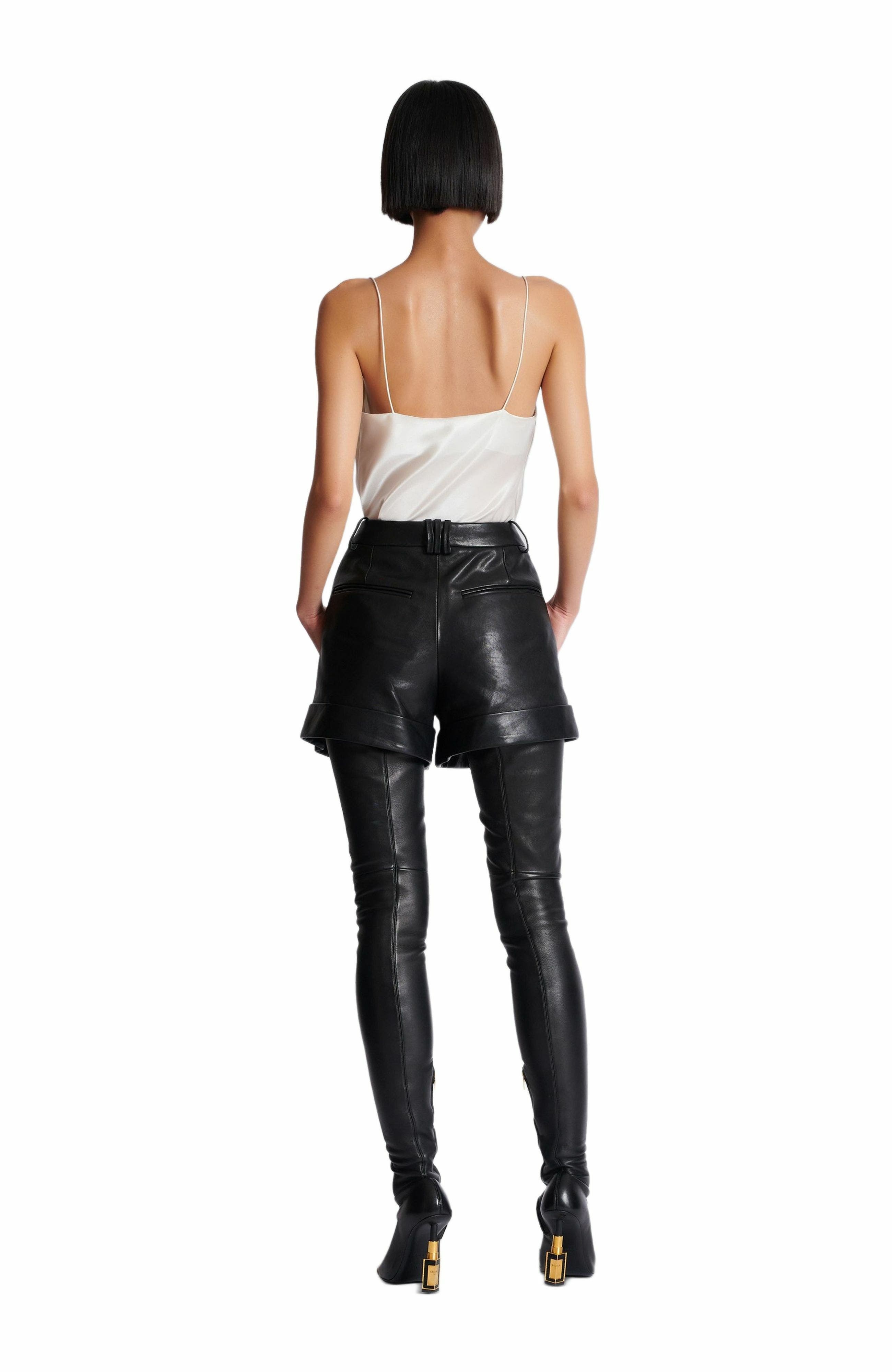 Balmain Pleated lambskin shorts in Black at Nordstrom - 4