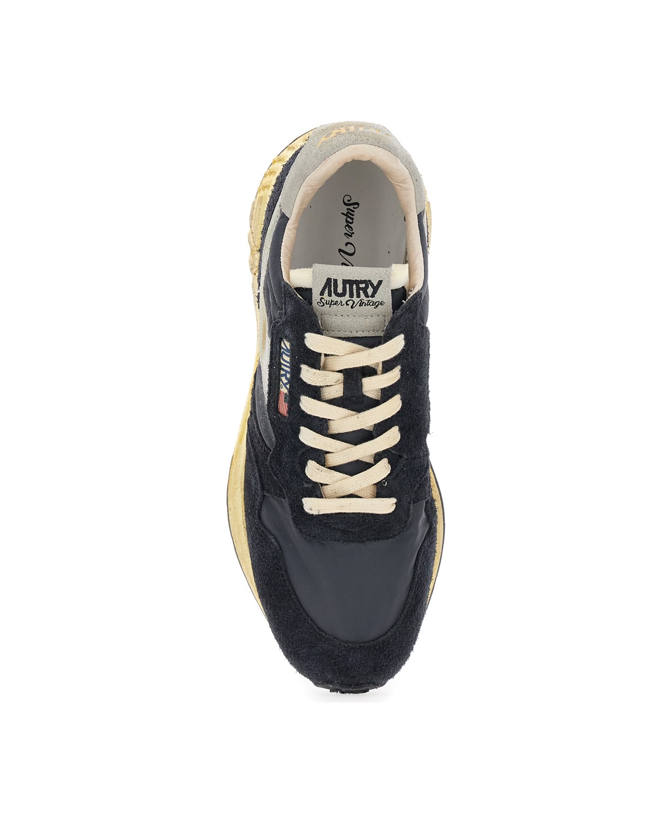 'reel Wind Super Vintage' Black Low Top Sneakers With Logo Detail And Vintage Effect In Suede Man - 4