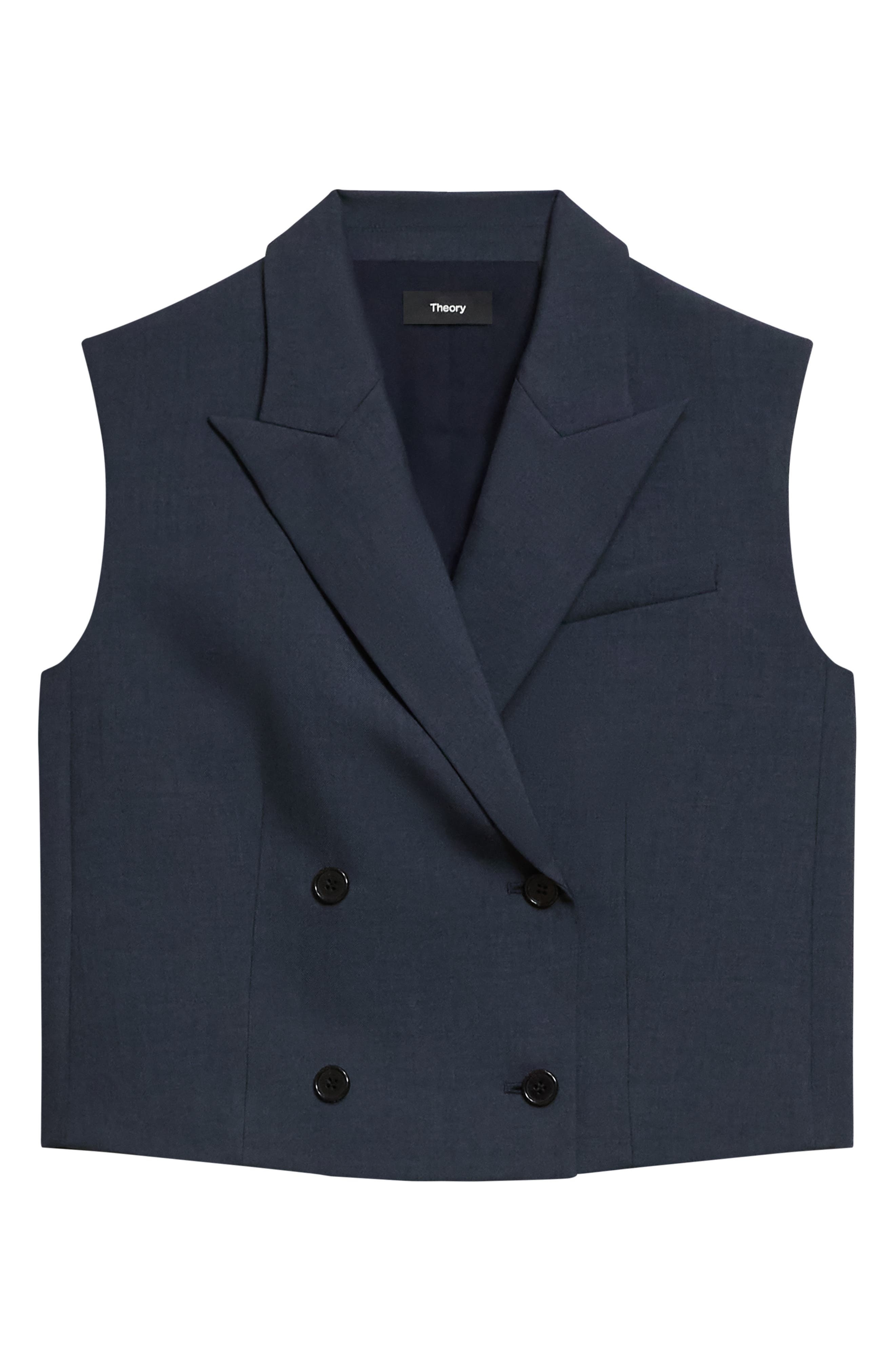 Theory Double Breasted Crop Vest in Nocturne Navy at Nordstrom - 5