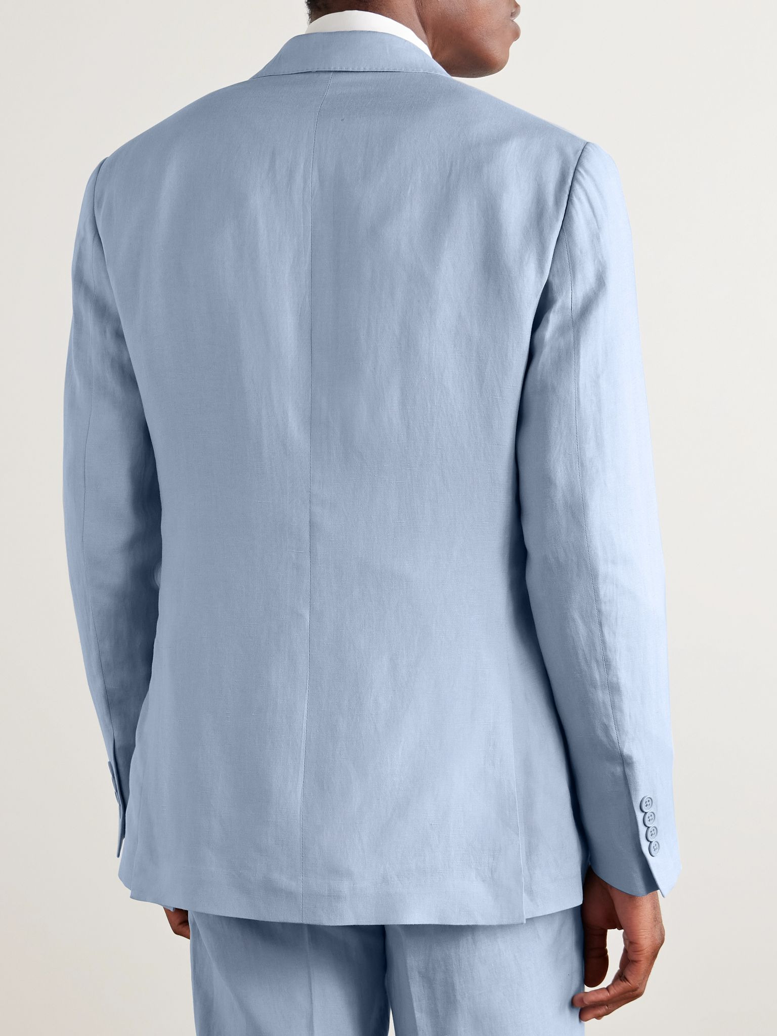 Slim-Fit Silk and Linen-Blend Suit Jacket Blue - 3