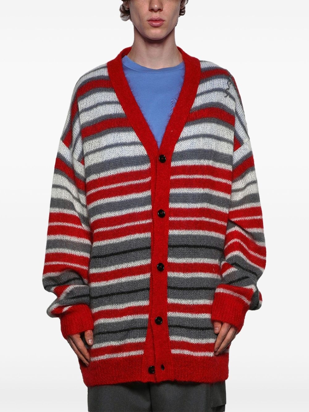 striped V-neck cardigan - 3