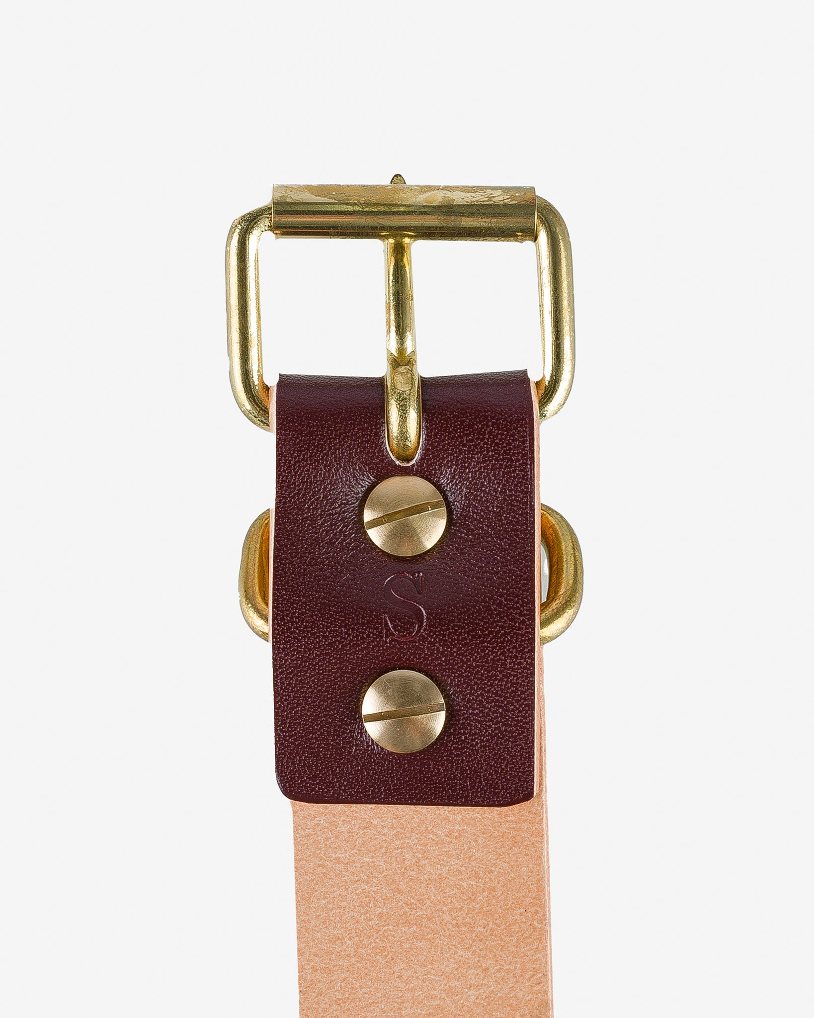 OGL-BELT-ROLL-BRN OGL Single Prong Brass Roller Buckle Leather Belt - Hand Dyed Brown - 4