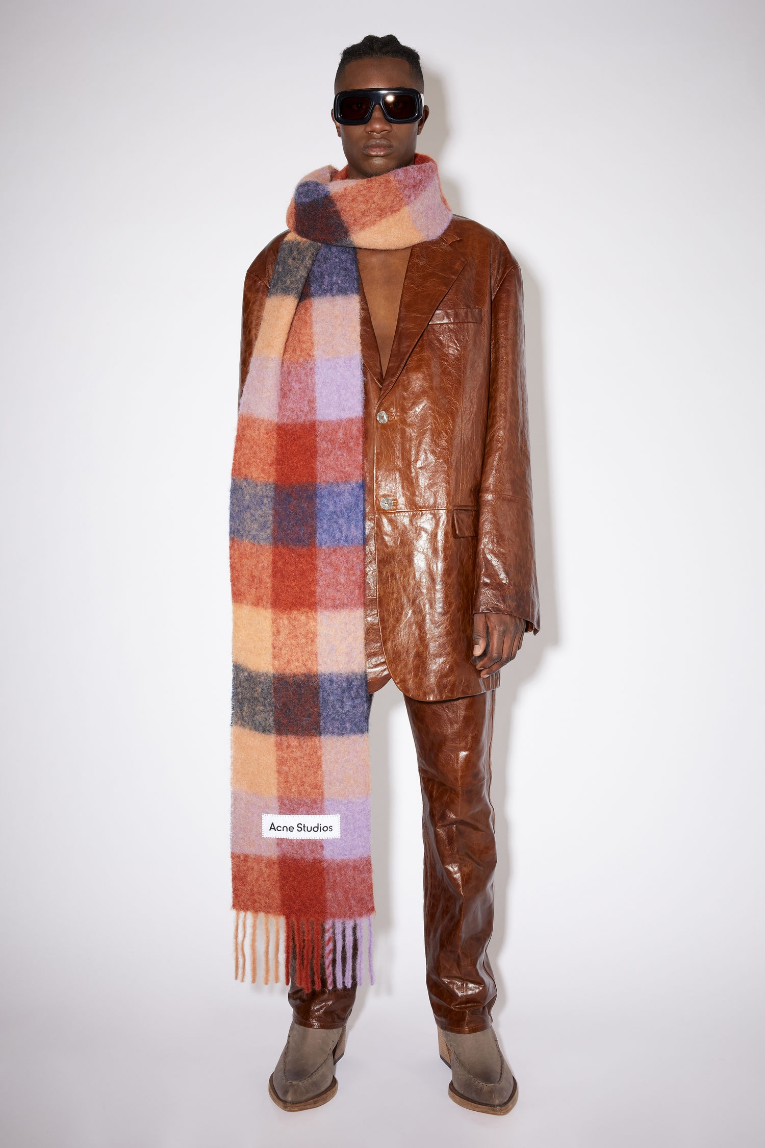 Large check scarf - Brown/lilac/navy - 3