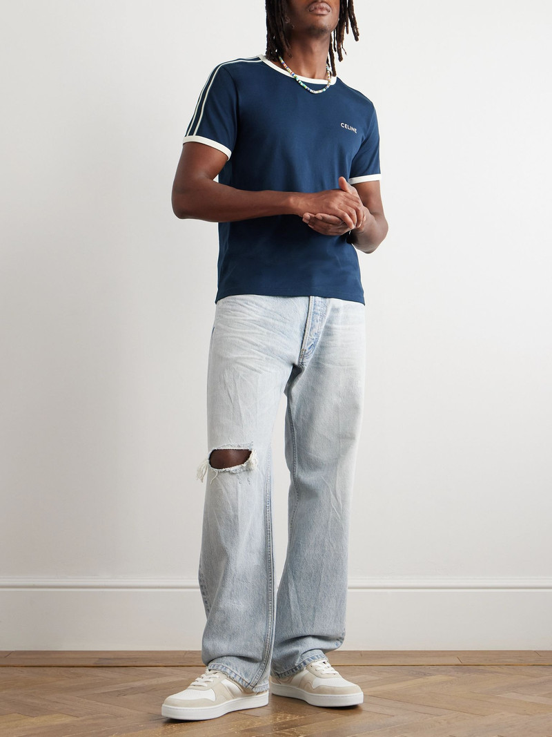 CELINE Logo-Embroidered Cotton-Jersey T-Shirt Navy outlook