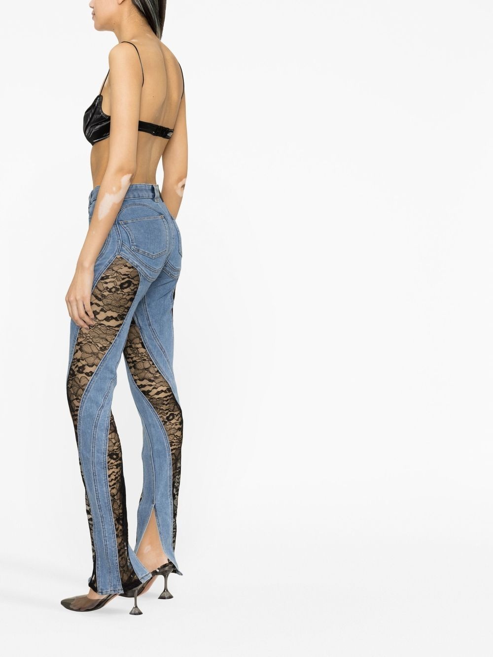 lace-panel skinny jeans - 4