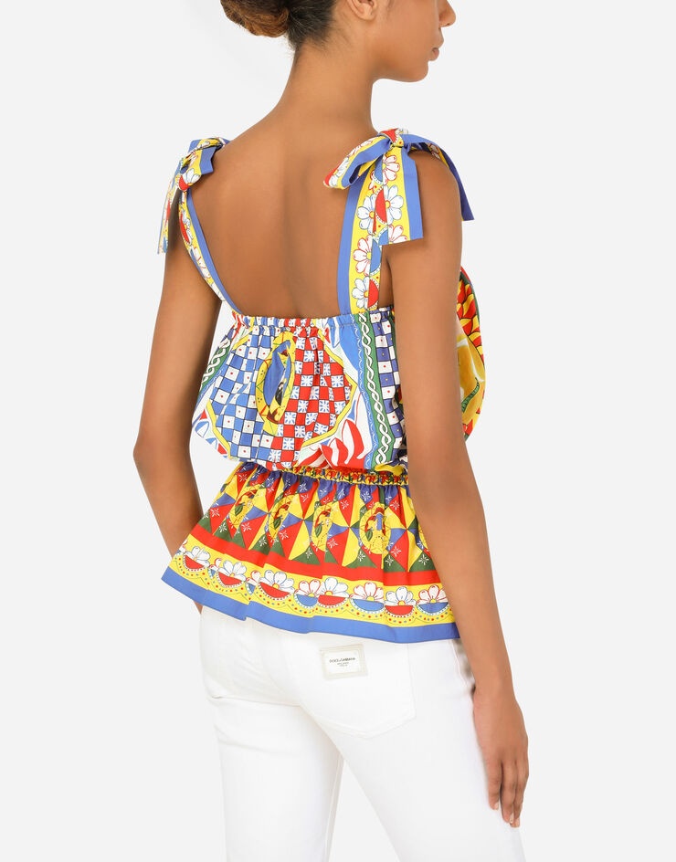 Carretto-print poplin top with ruffled detailing - 5