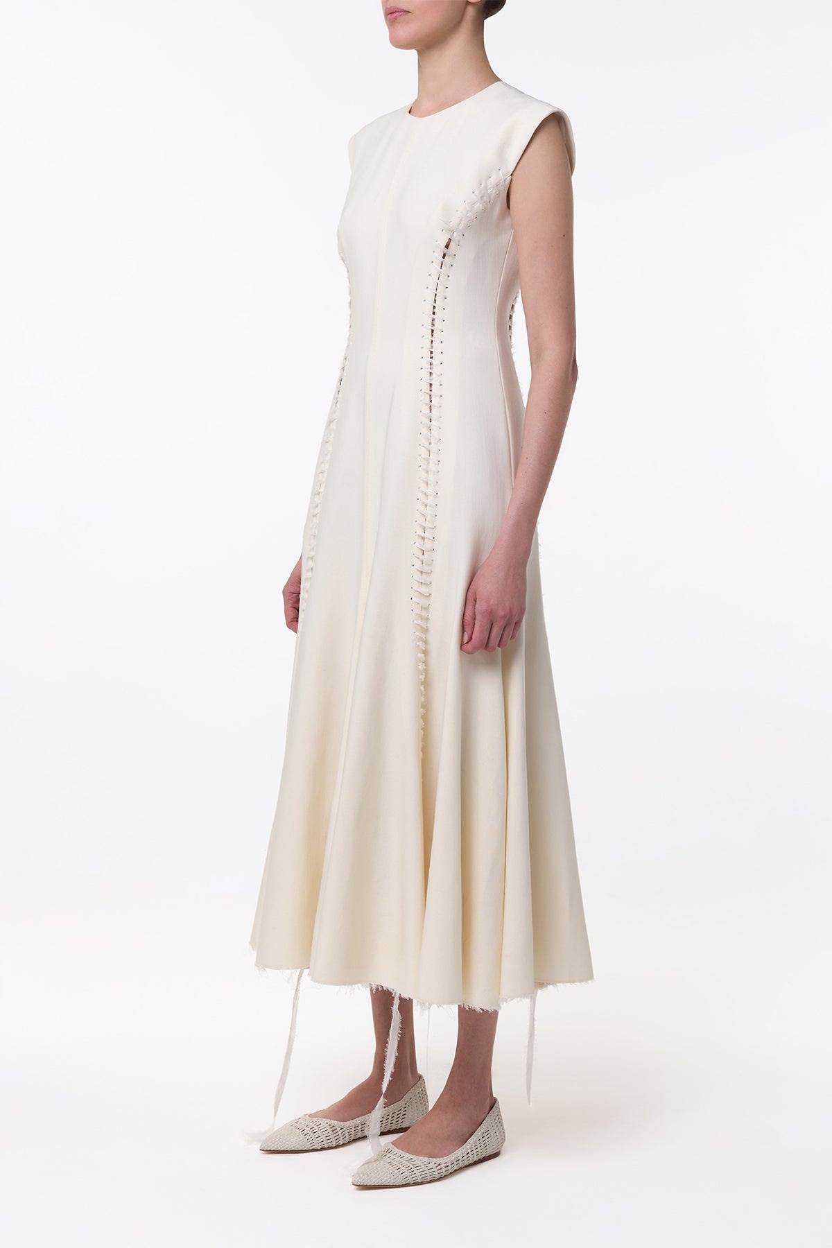 Kendal Laces Midi Dress in Ivory Wool - 3