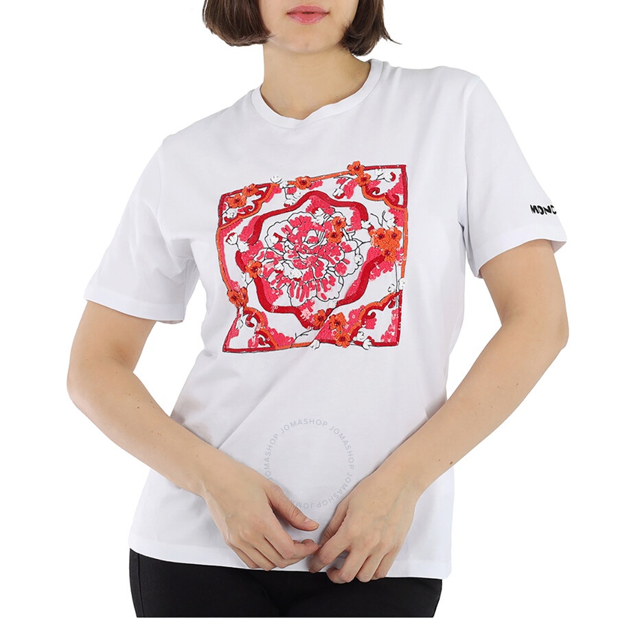 Moncler Ladies Short Sleeve Sequence Cotton T-Shirt - 1