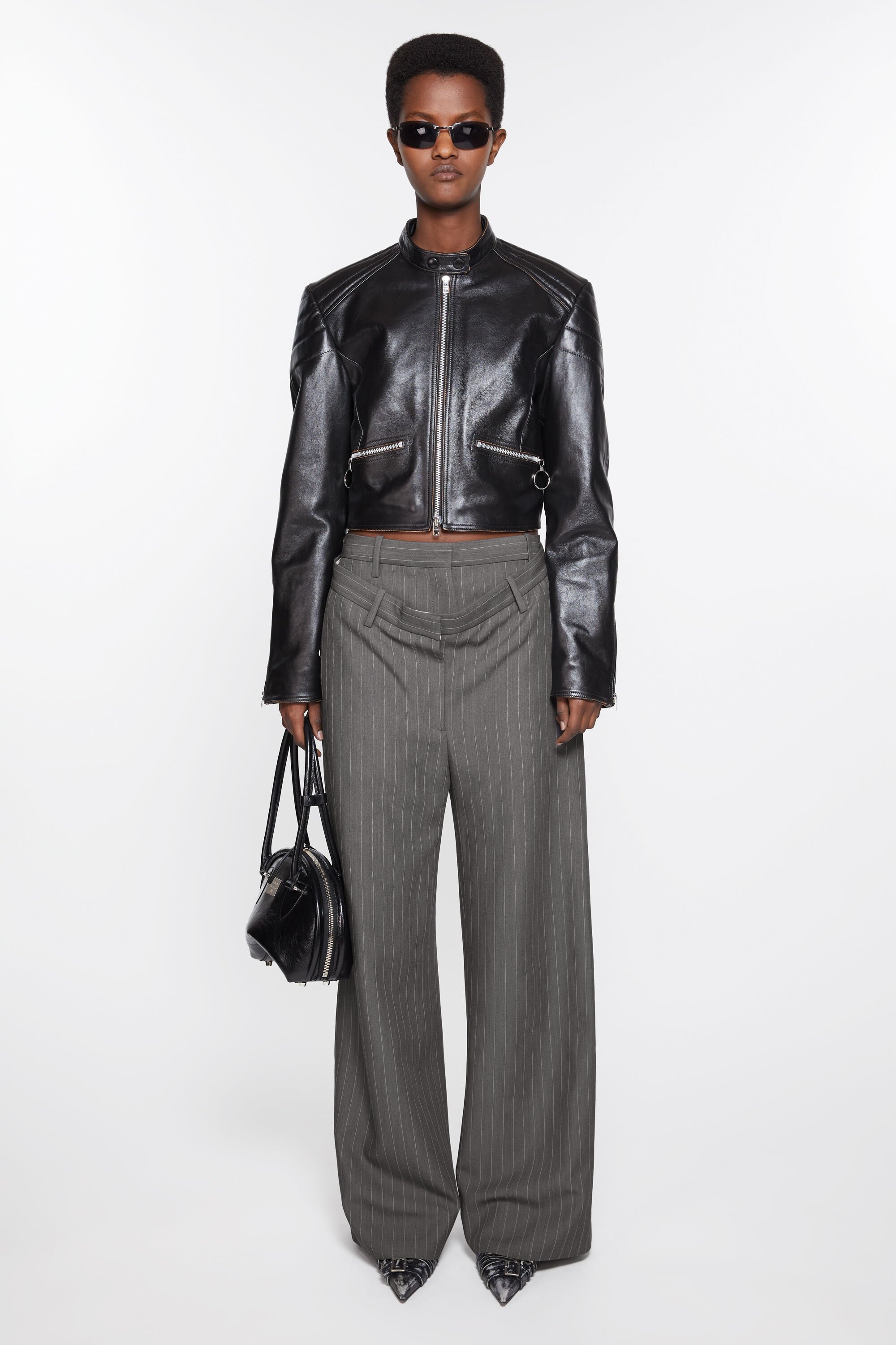Deconstructed pinstripe trousers - Grey Melange - 2