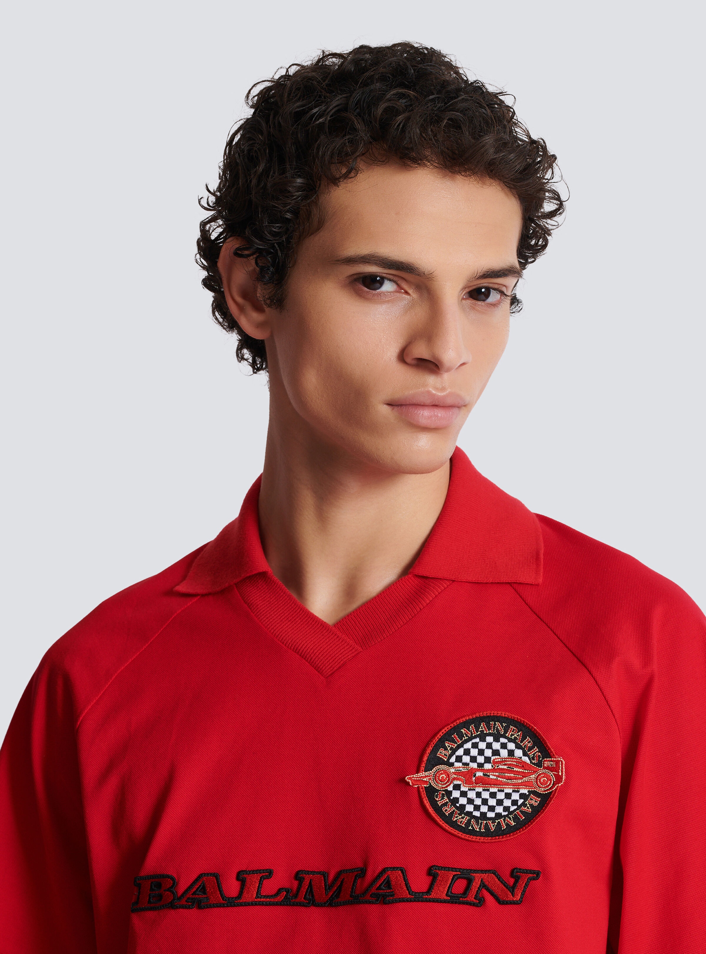 Cotton piqué polo shirt with Balmain Racing embroidery - 7