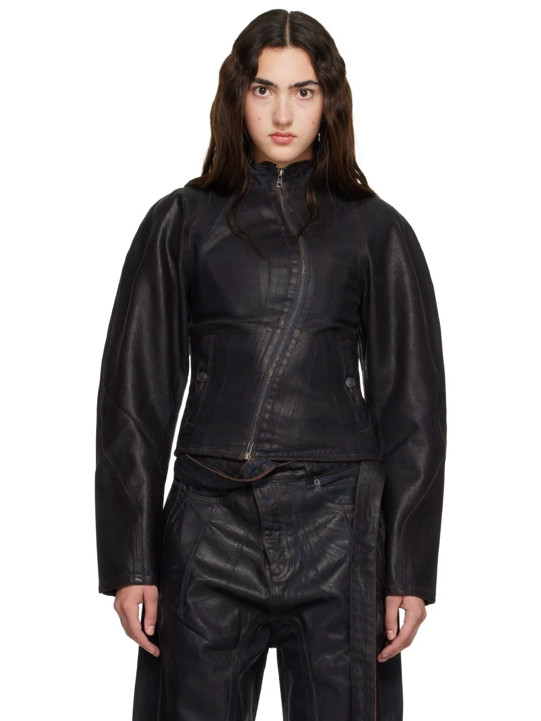 Brown Glazed Curve Denim Jacket - 1