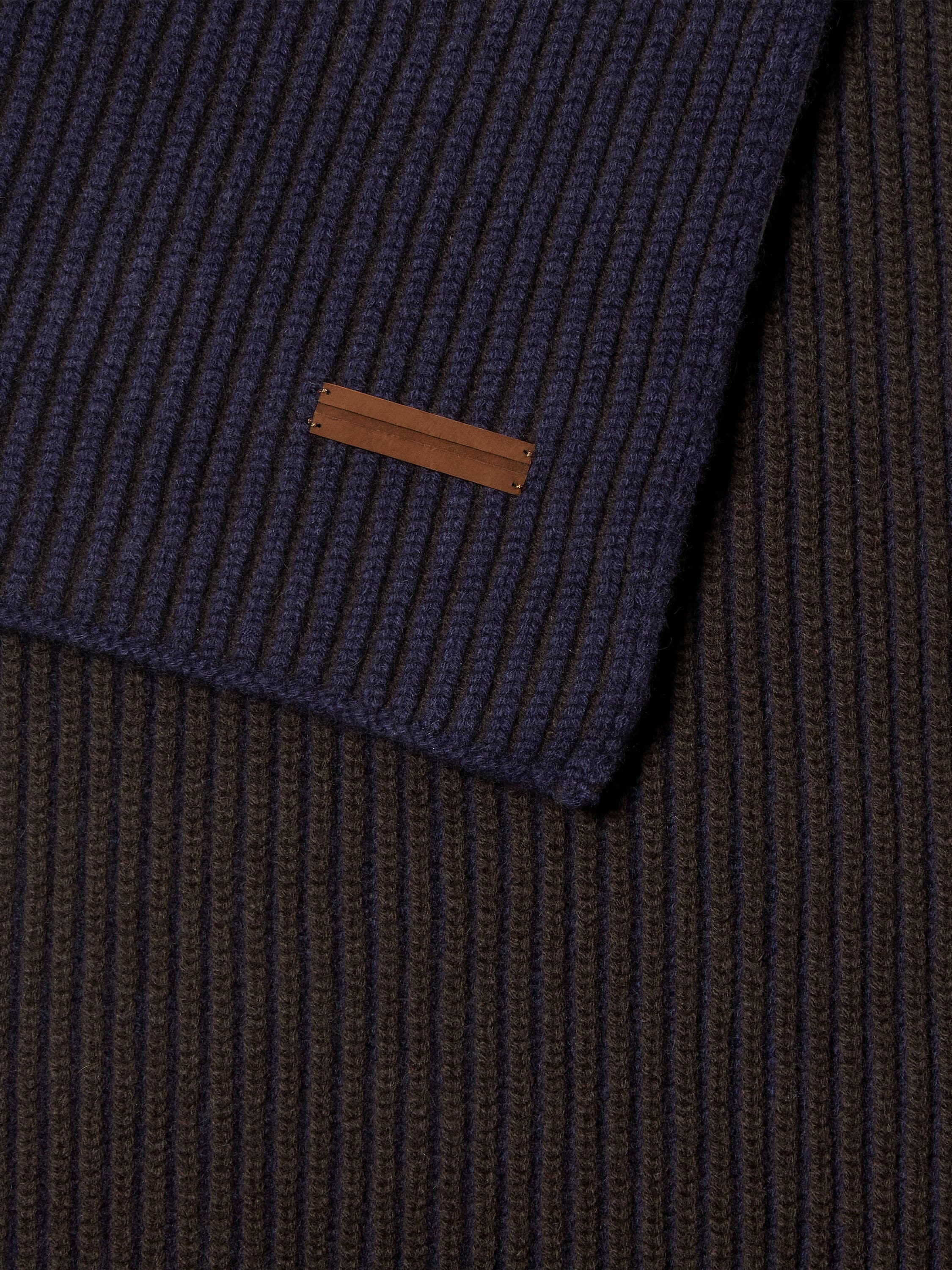 INK BLUE AND DARK BROWN OASI CASHMERE SCARF - 2