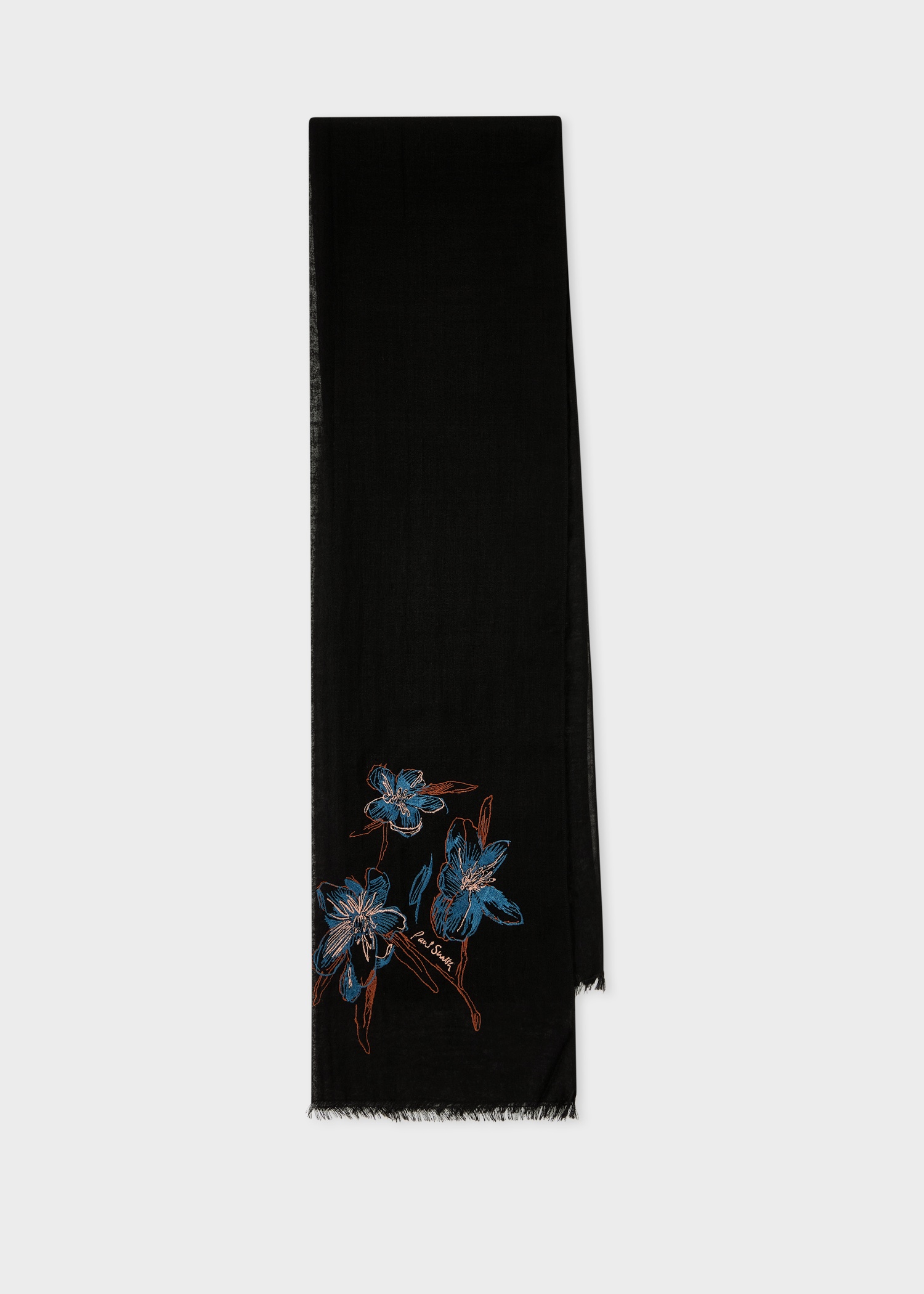 Black Magnolia Embroidered Scarf - 1