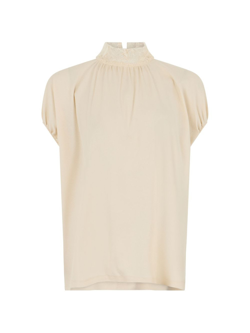 lace-collar gathered blouse 1