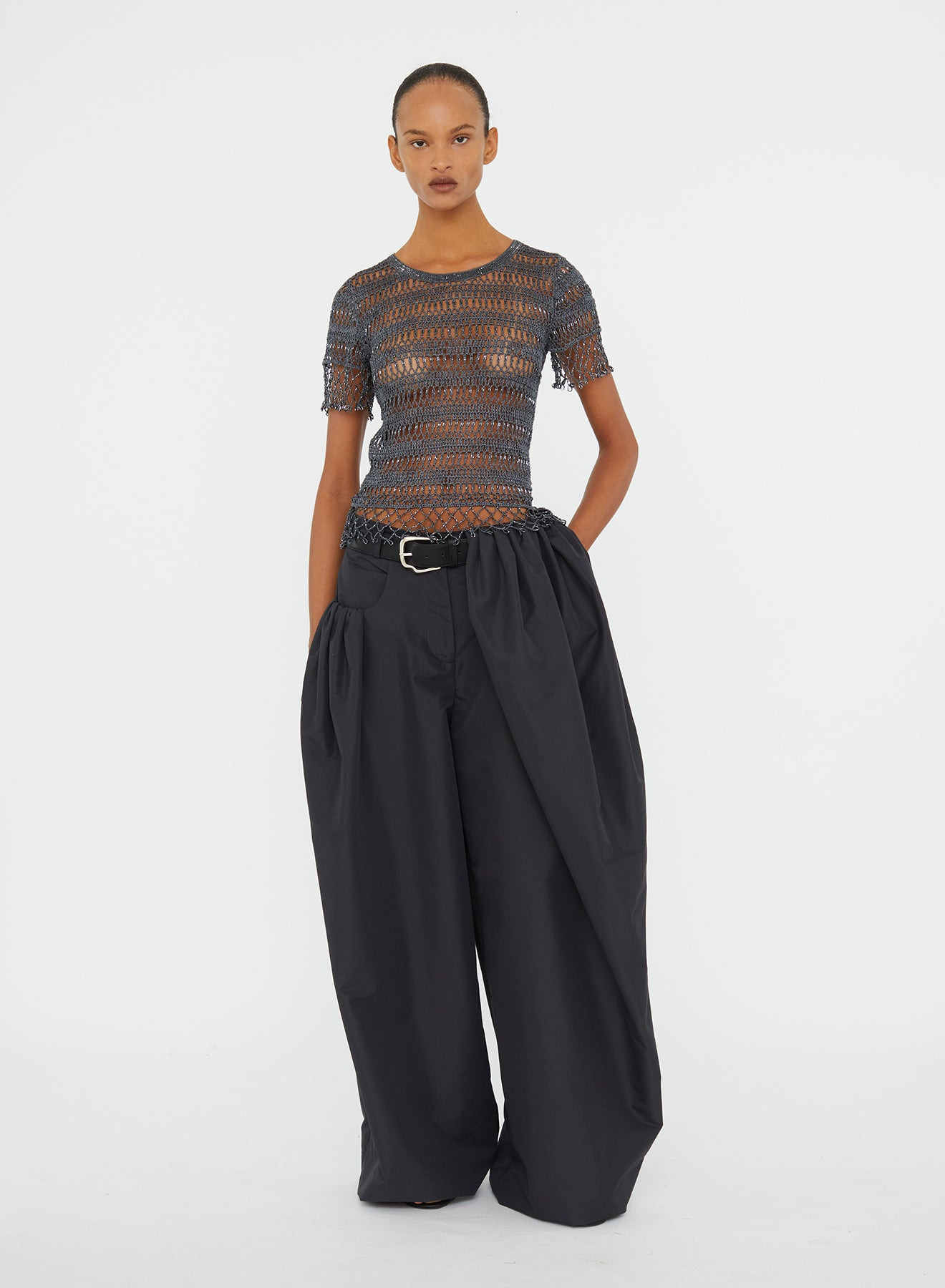 Cocoon Belted Taffeta Trouser - 4