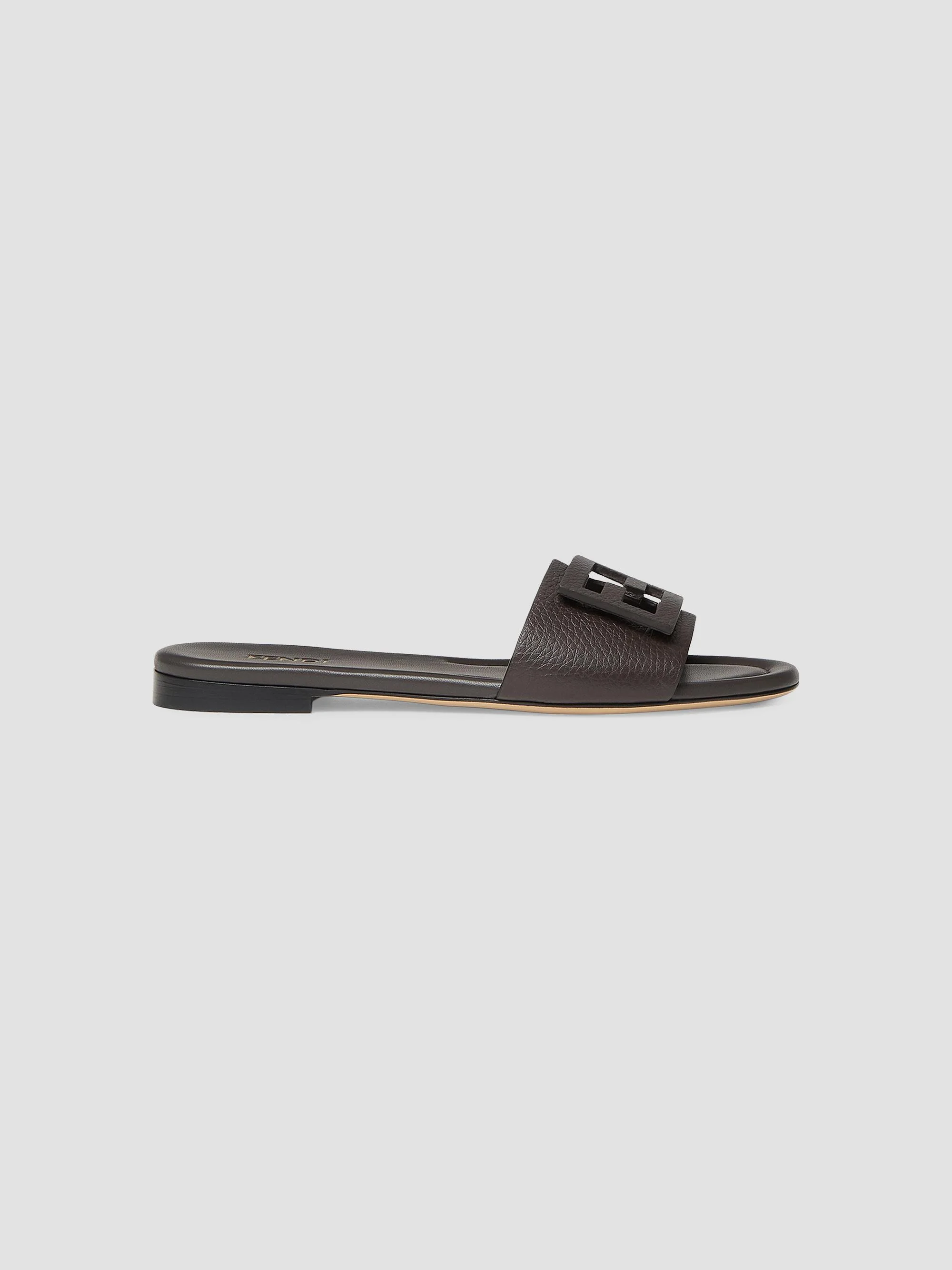 Women's FF Leather Flat Sandals - Real Ebano - 1