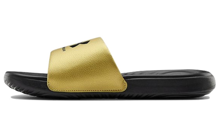 (WMNS) Under Armour Ansa Fixed Slides 'Black Metallic Gold' 3023772-006 - 2
