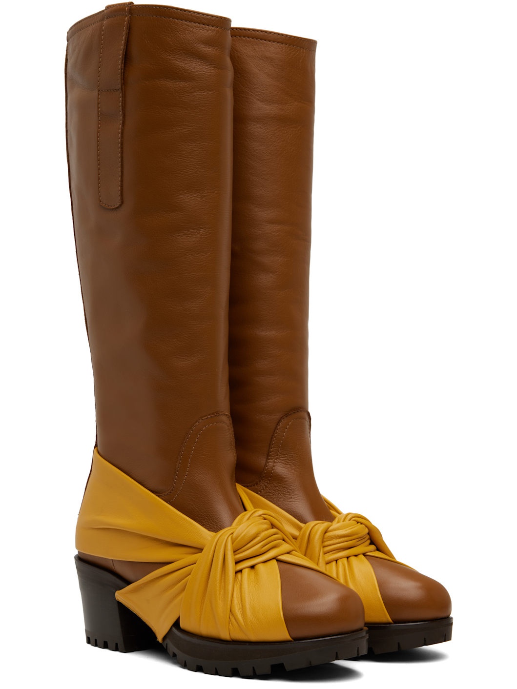 Brown & Yellow Knotted Riding Boots - 4