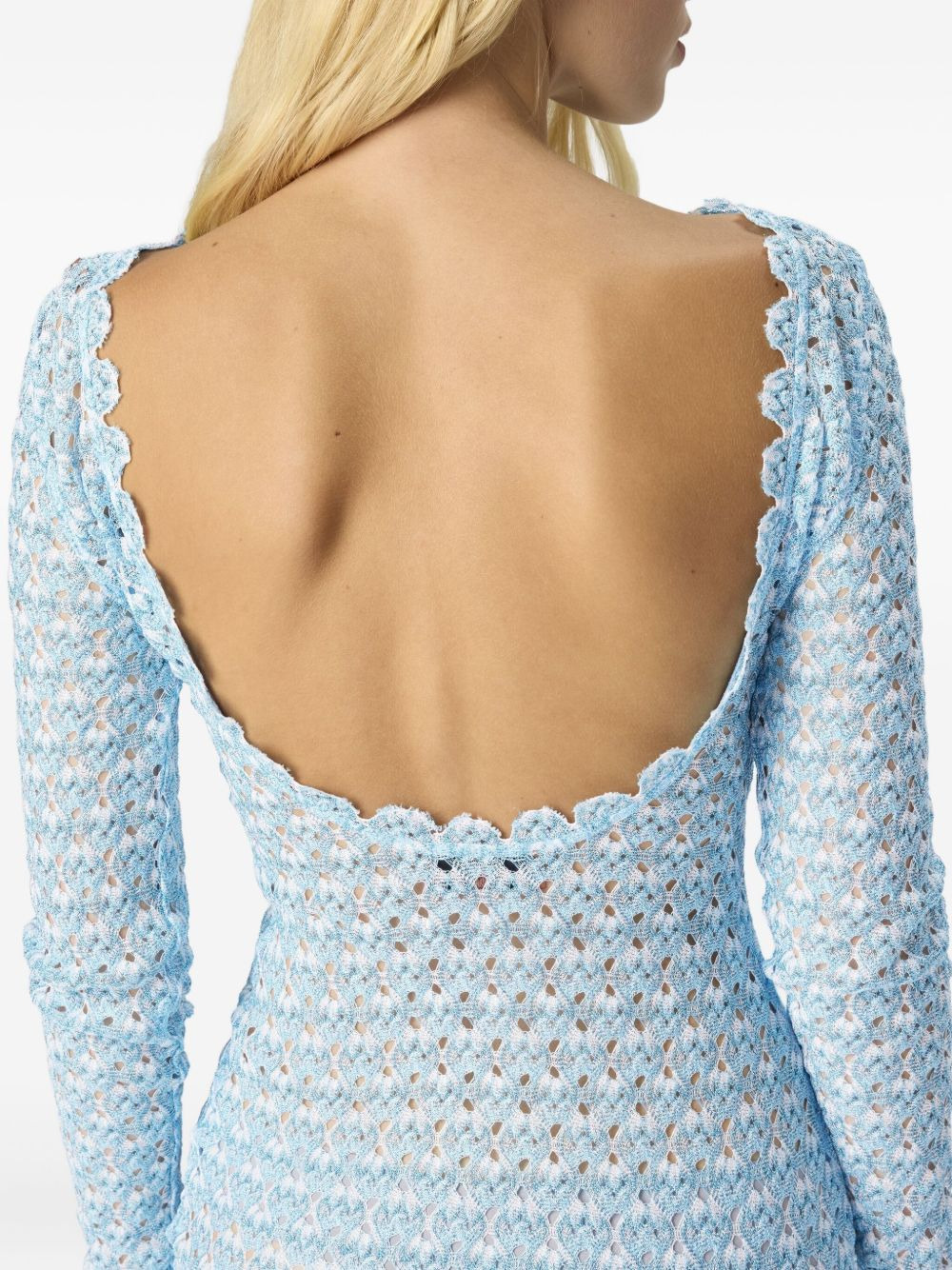 crochet long-sleeve mini dress - 4