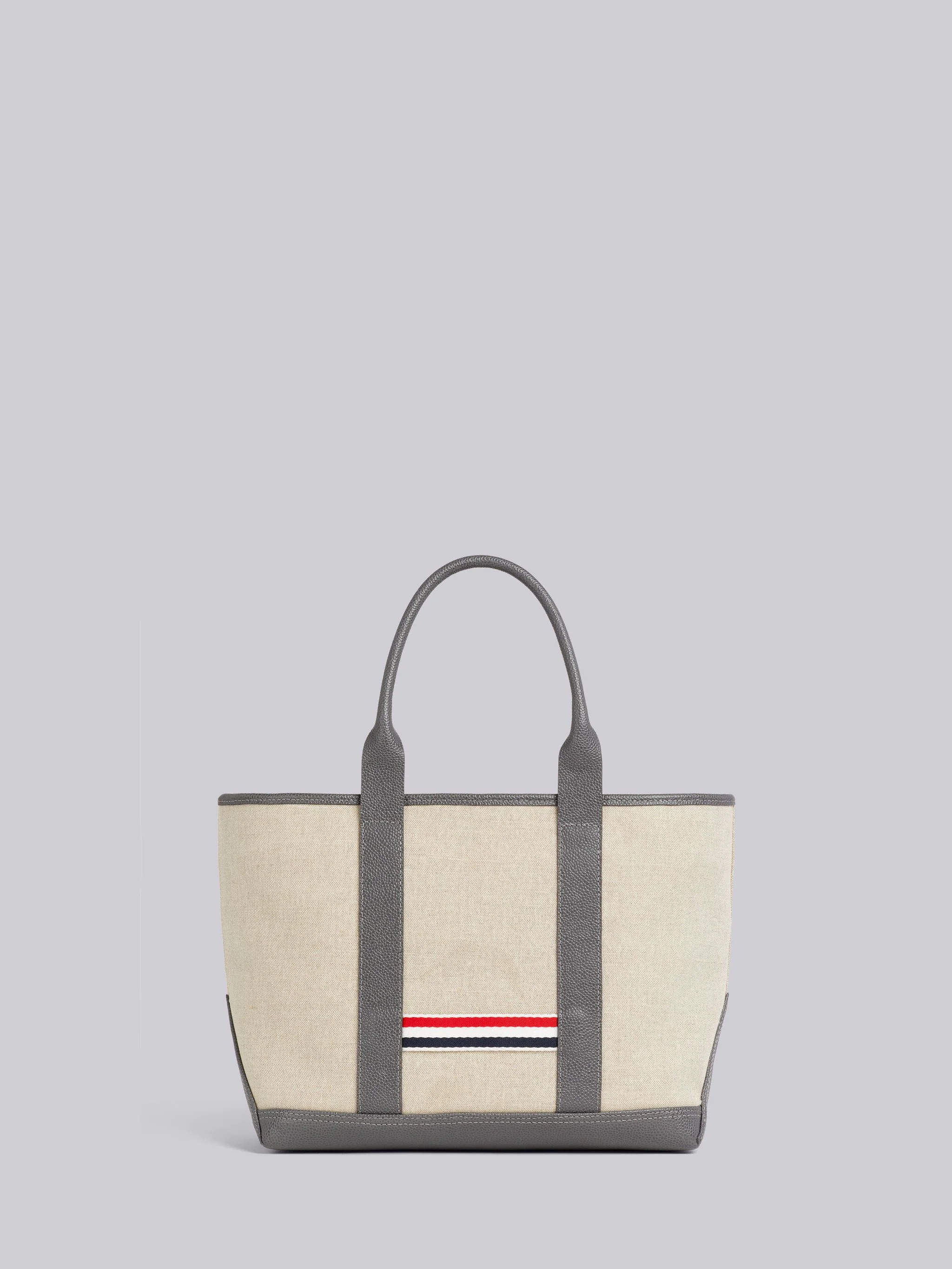 Light Grey Heavy Linen Leather Handle Small Tool Tote - 4