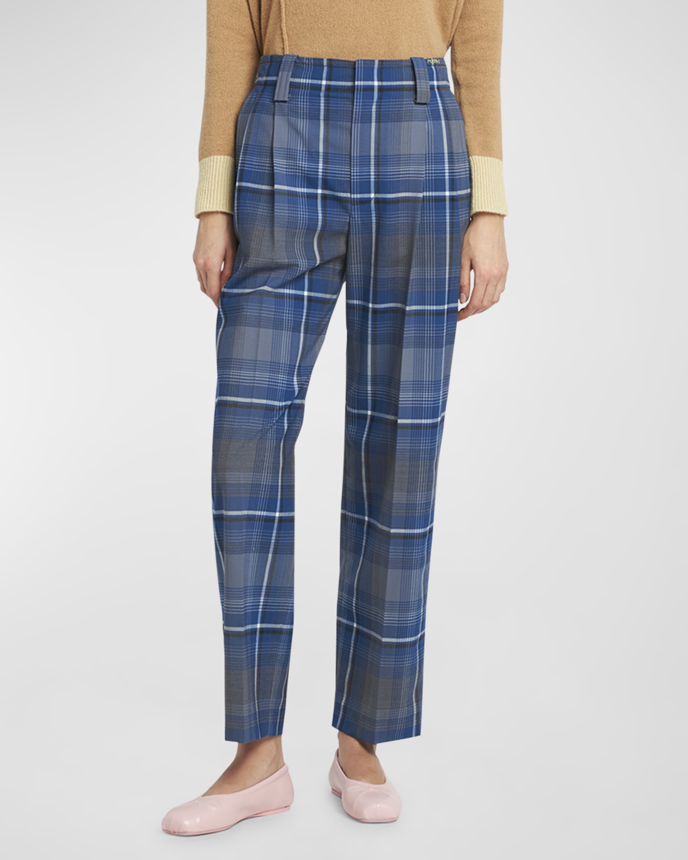 Mid-Rise Check Double-Pleated Straight-Leg Trousers - 2
