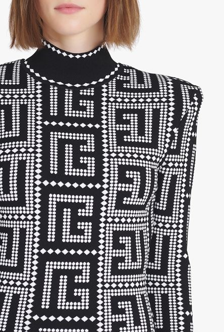 Short eco-designed dress with black and white mosaic Balmain monogram - 6