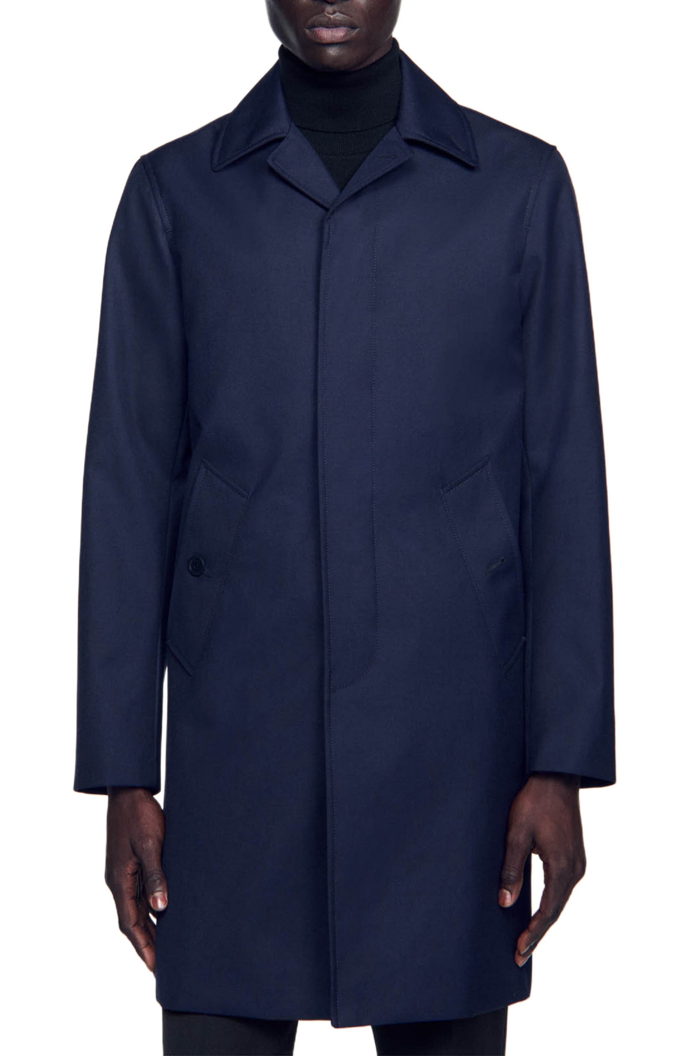 SANDRO Waterproof technical fabric coat in Navy Blue at Nordstrom - 3