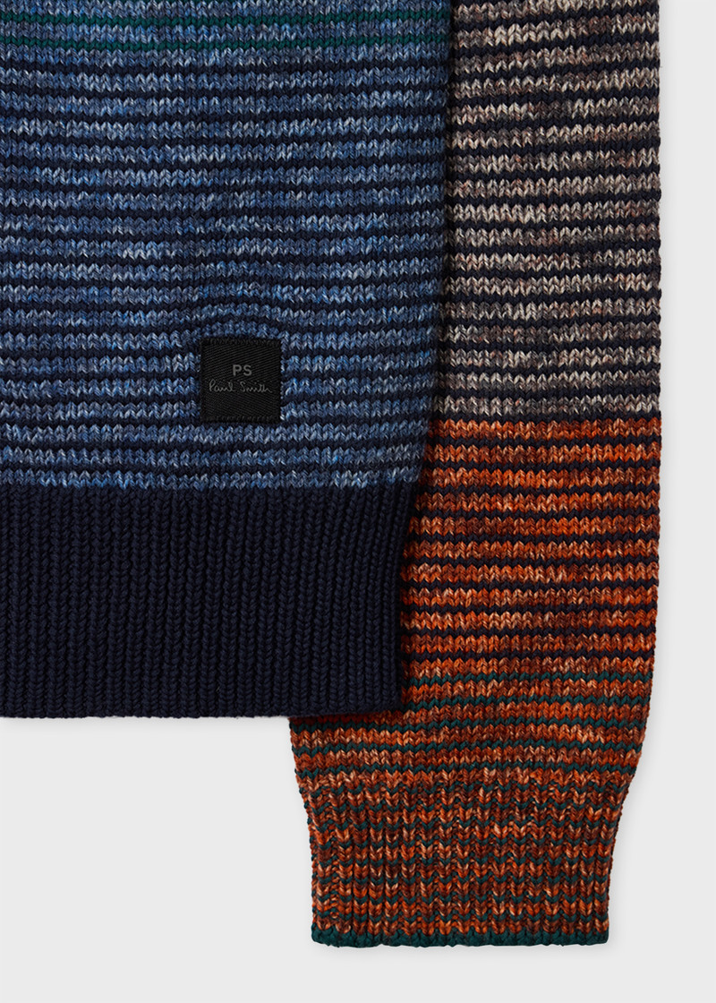 Navy Colour-Block Zip-Through Cotton-Wool Cardigan 3