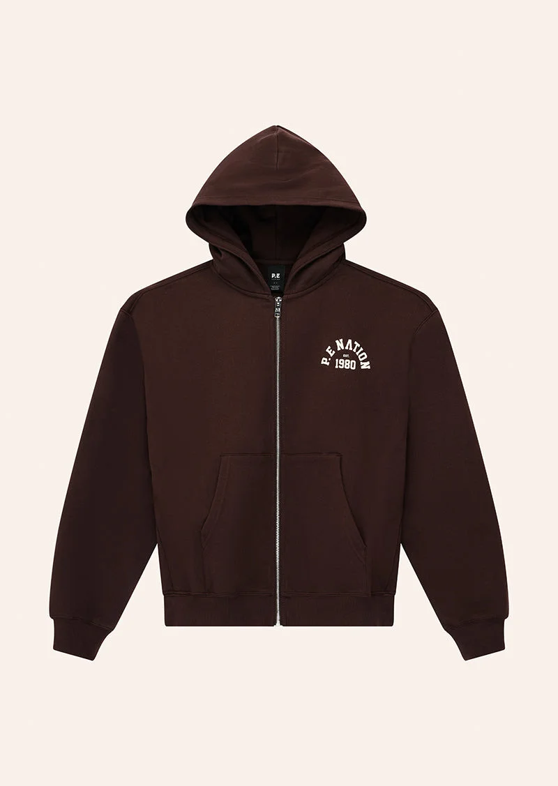 ESTABLISHED ZIP THRU HOODIE IN MAHOGANY - 1