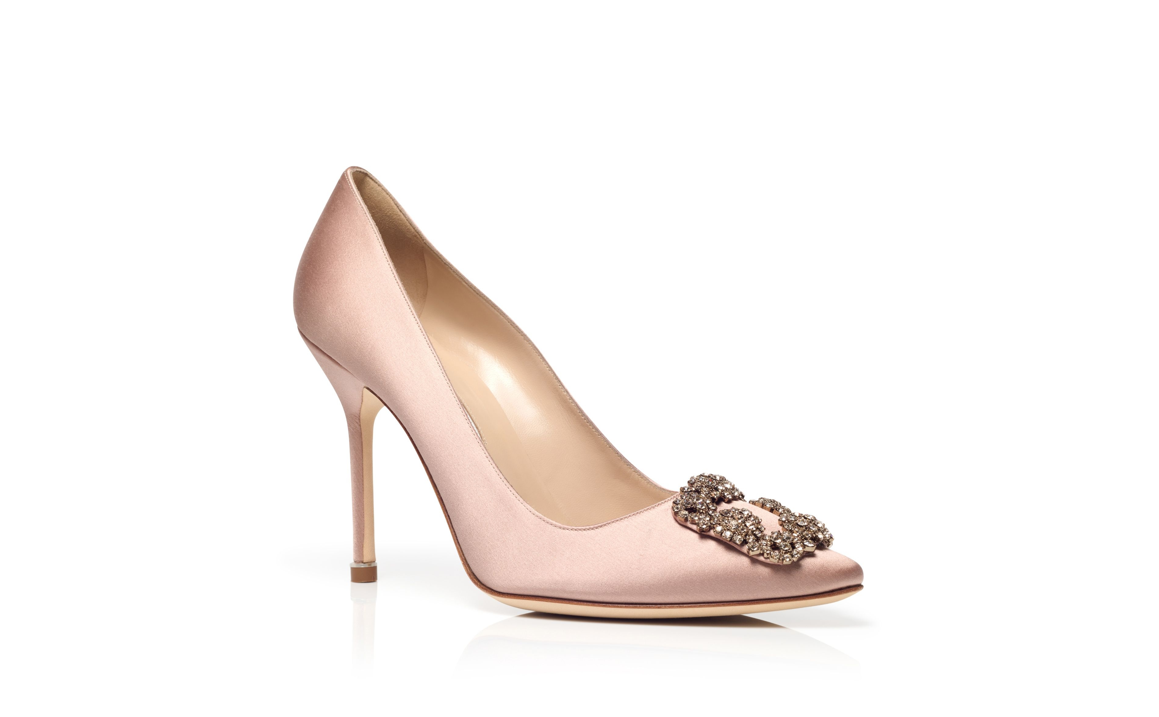 Beige Satin Jewel Buckle Pumps - 3