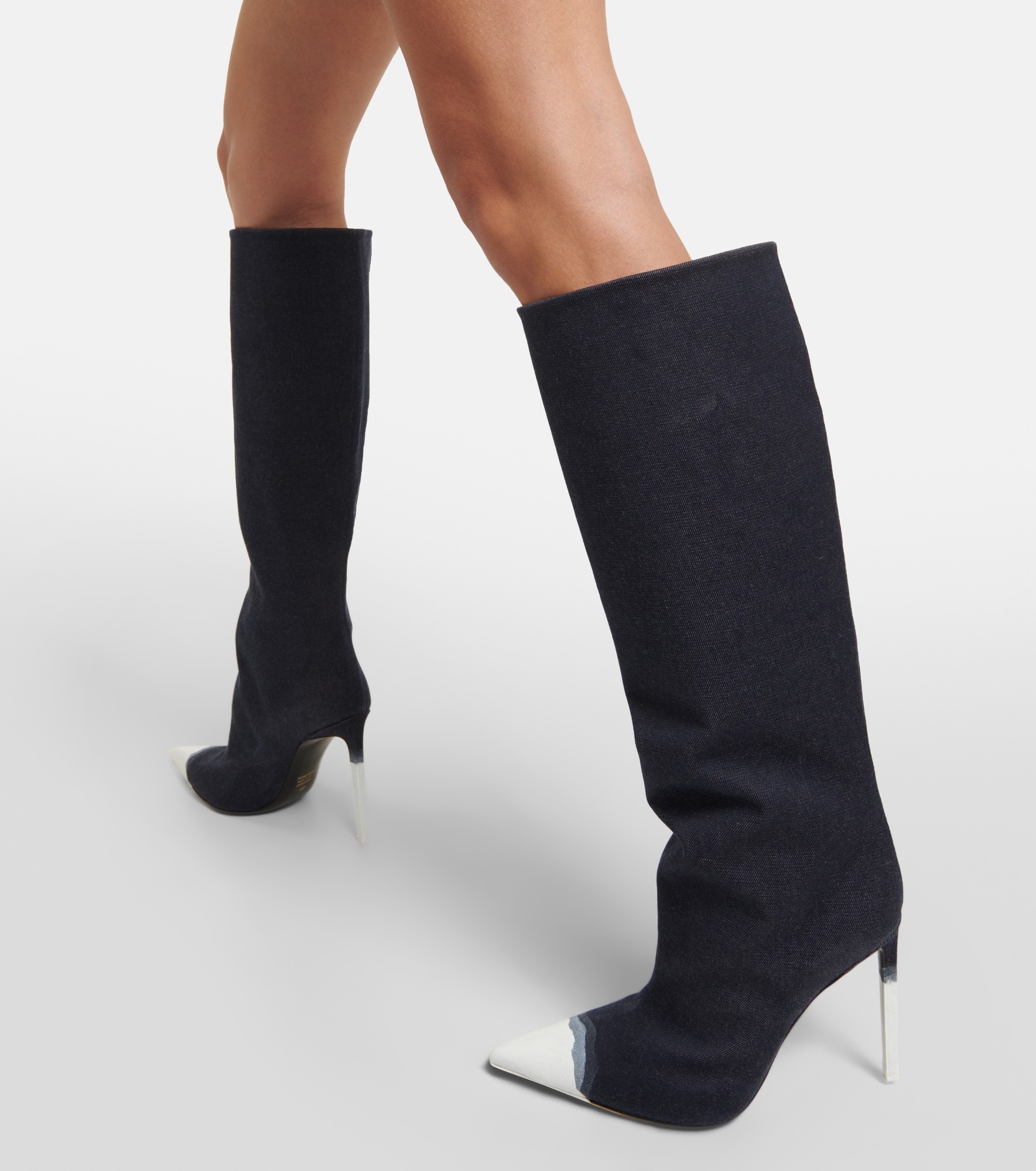 Bleached denim knee-high boots - 4