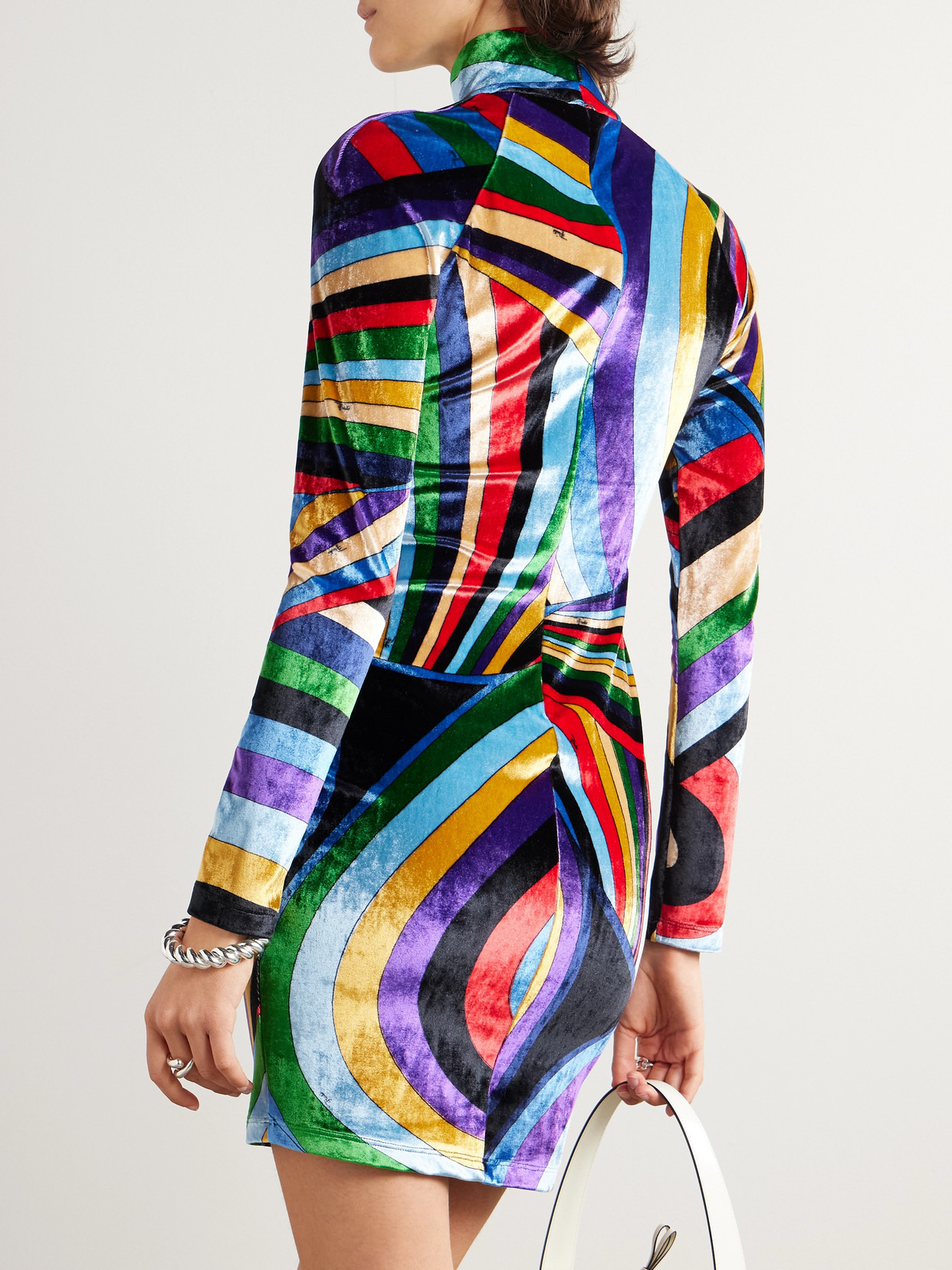 Printed Stretch-velvet Turtleneck Mini Dress - 3