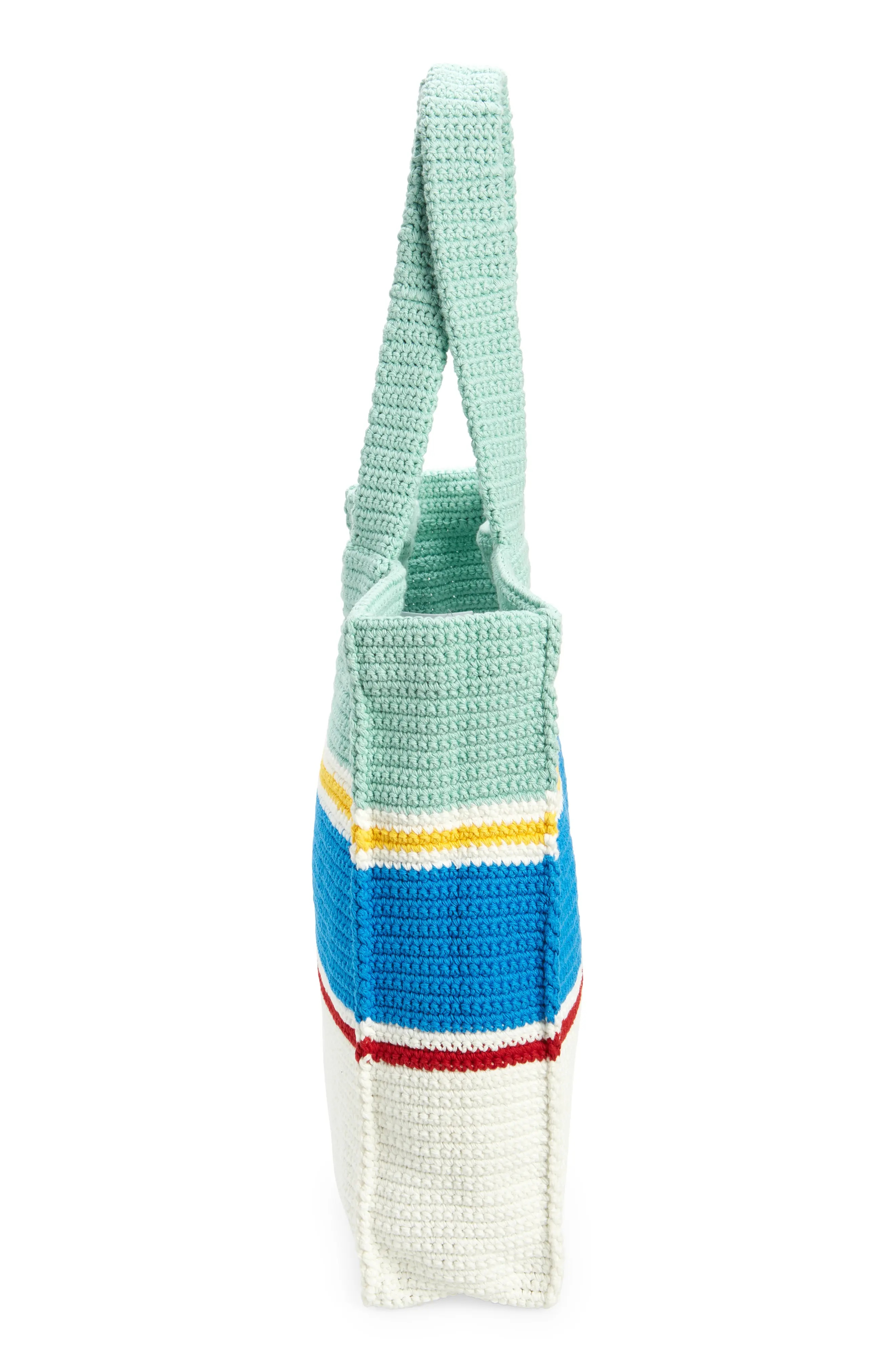 Stripe Crochet Tote Bag in White /Blue Multi - 4