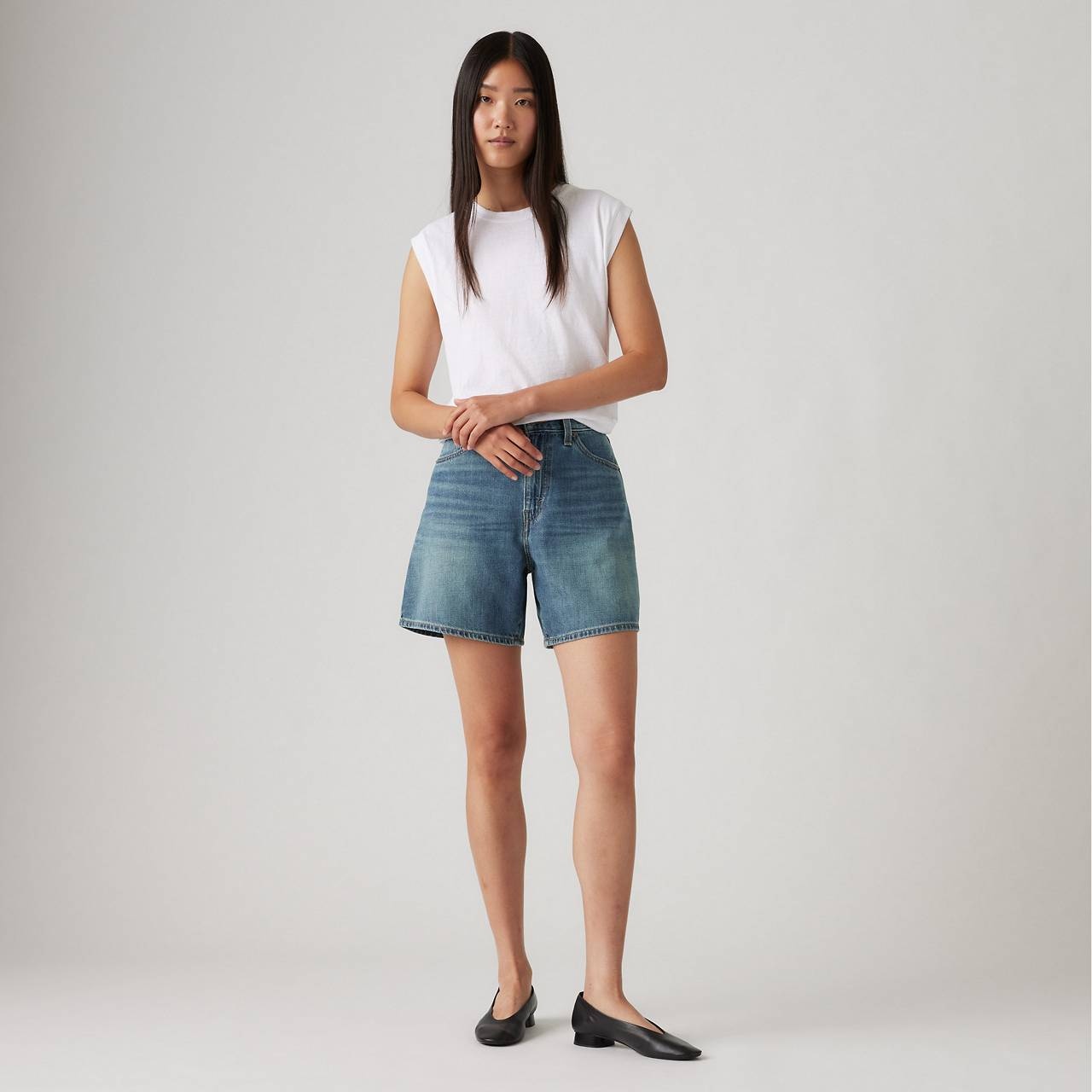 HIGH RISE BAGGY LINEN+ DENIM LIGHTWEIGHT WOMEN'S SHORTS - 2