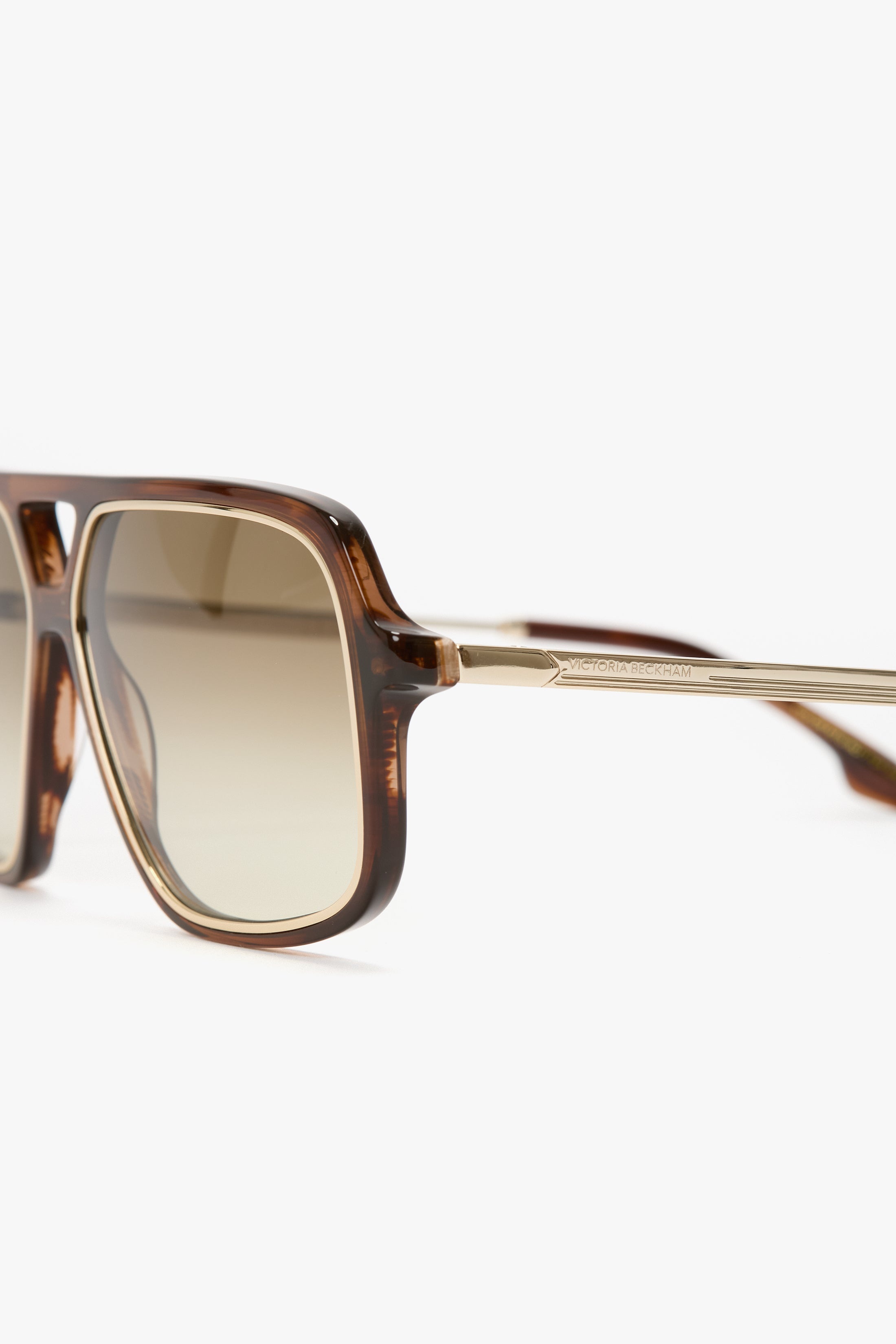 Double Bridge Aviator Sunglasses In Brown Horn - 4