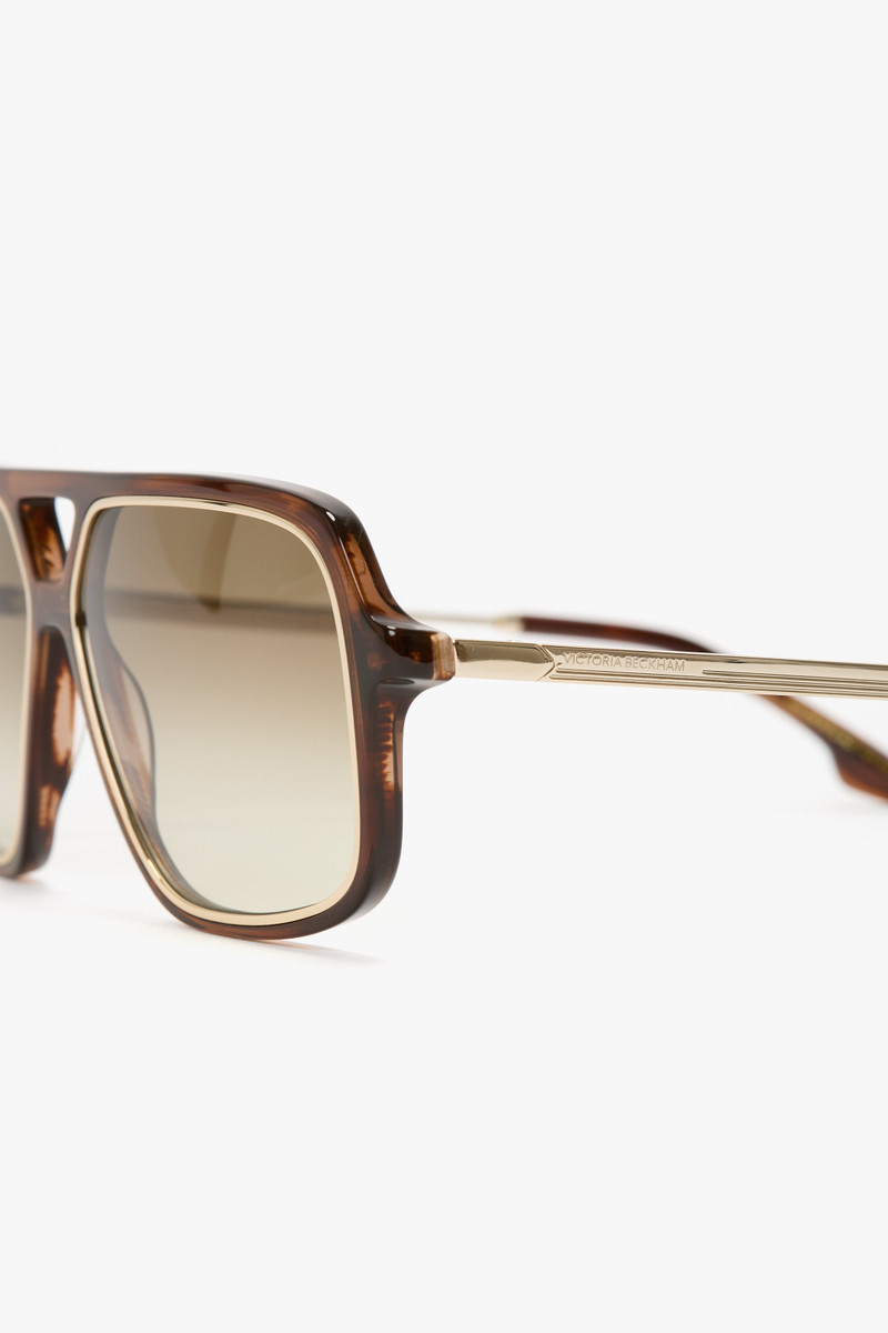 Double Bridge Aviator Sunglasses In Brown Horn 4