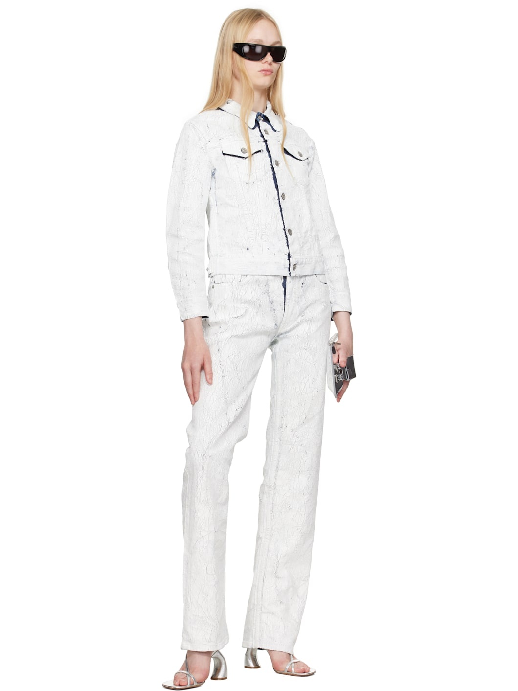 White & Navy 5 Pockets Jeans - 4
