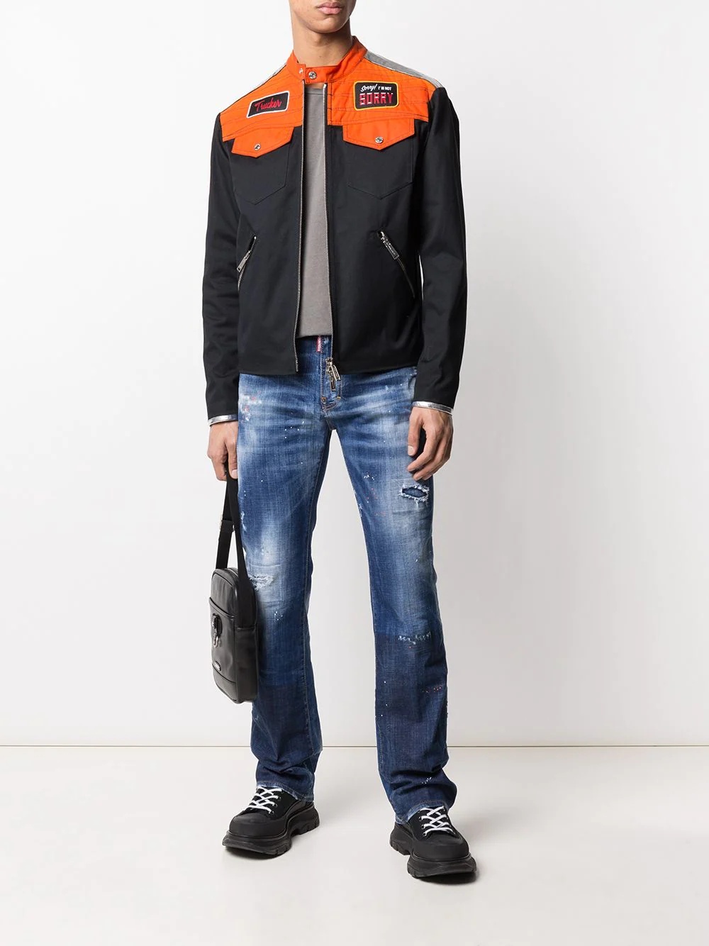 badge-appliqué biker jacket - 2