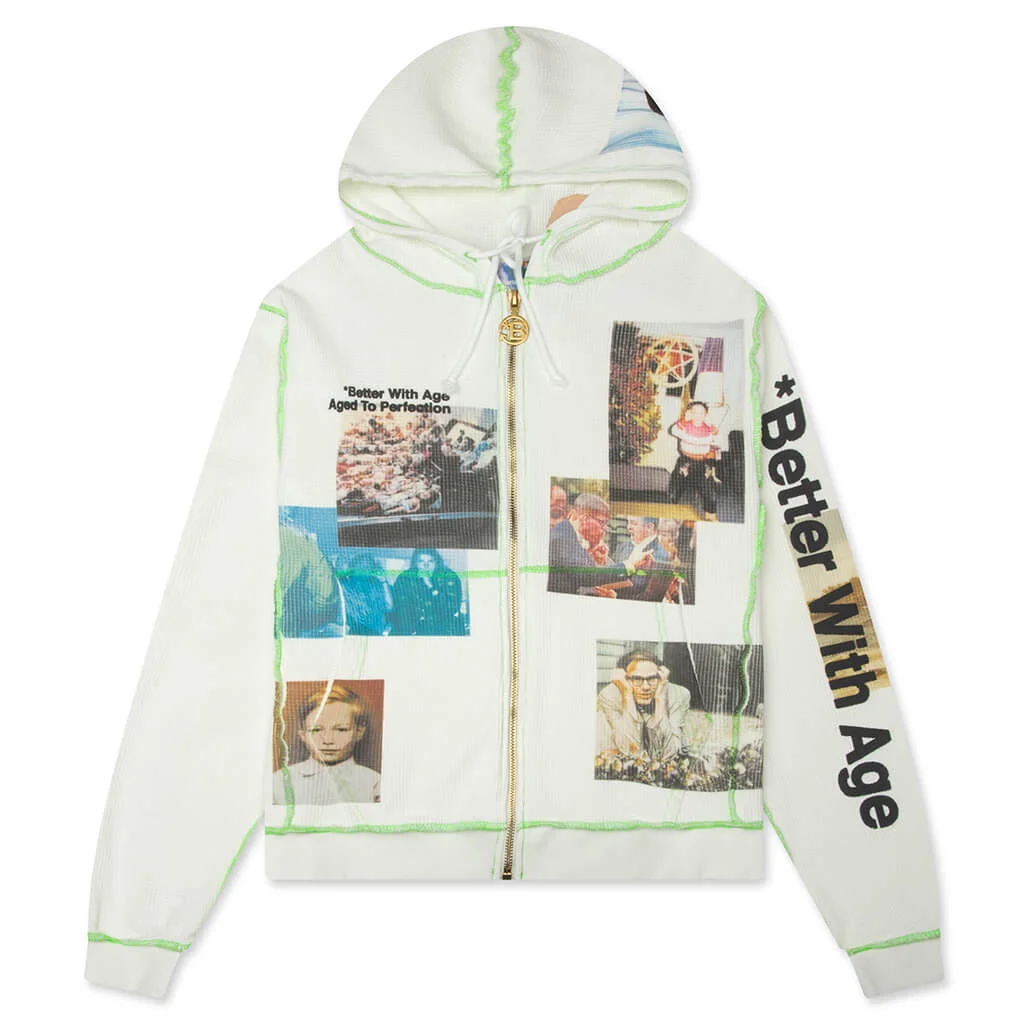 RICKY WAFFLE ZIP-UP HOODIE - WHITE - 1