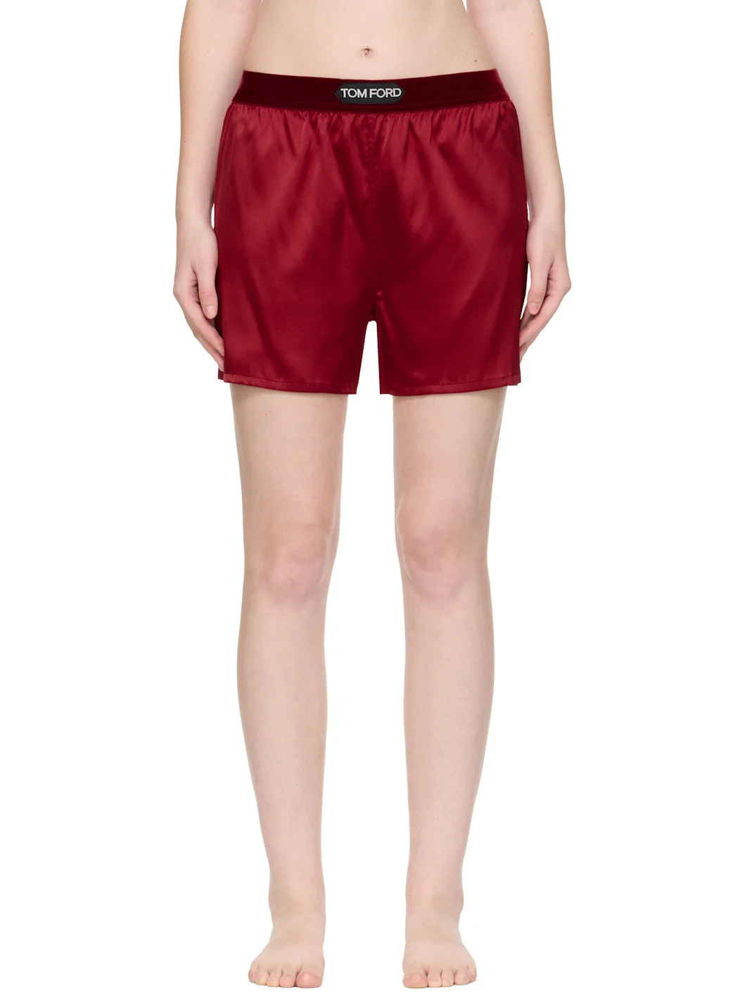 Red Stretch Silk Satin Boxer Shorts - 1