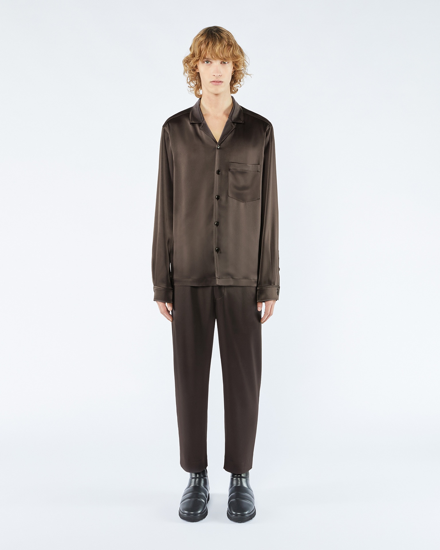 DUCO - ANEW Long sleeve satin shirt - Espresso - 2