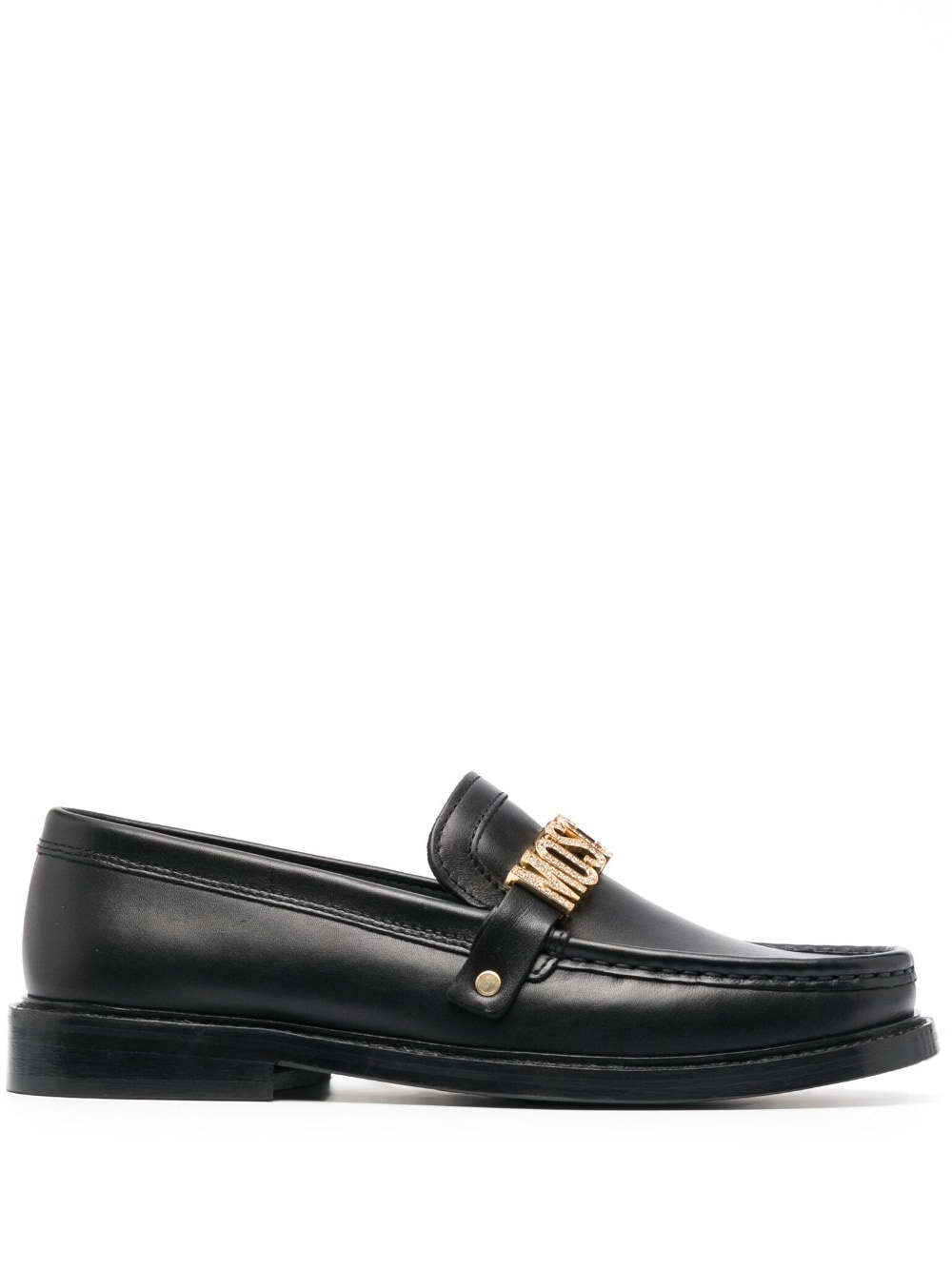 logo-lettering leather loafers - 1