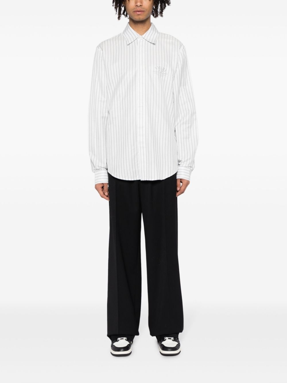logo-embroidered striped shirt - 2