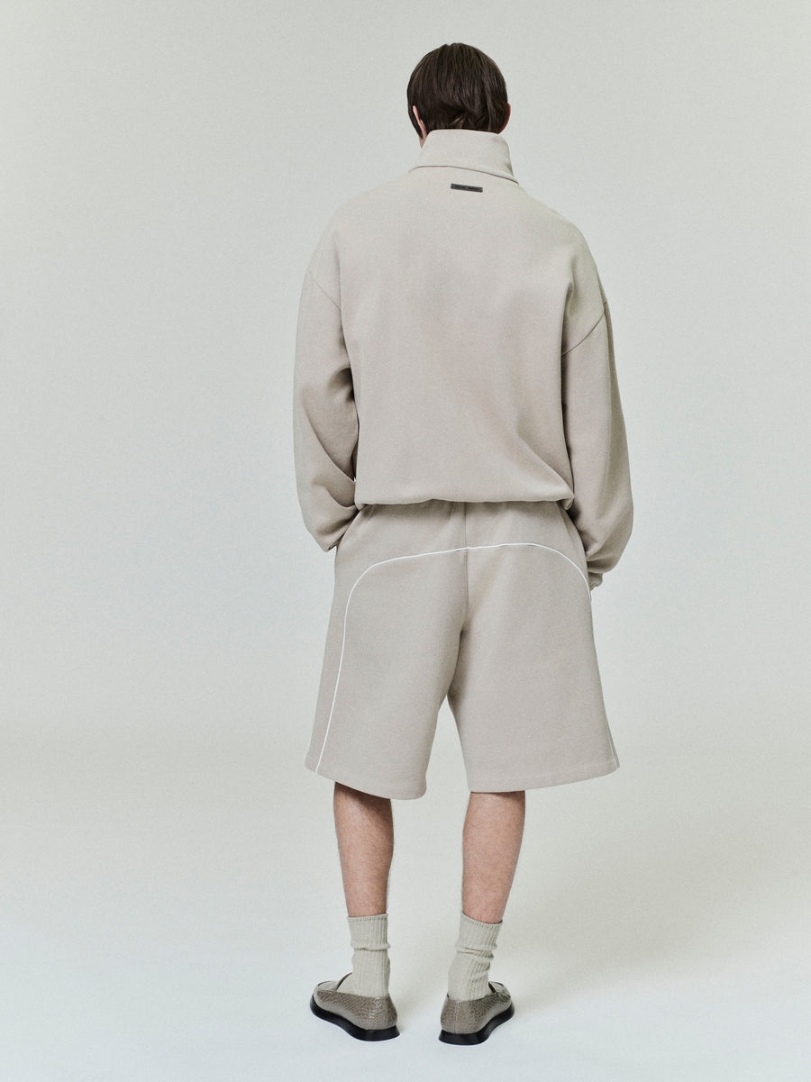 Relaxed Fleece Sweatshort With Piping - 4