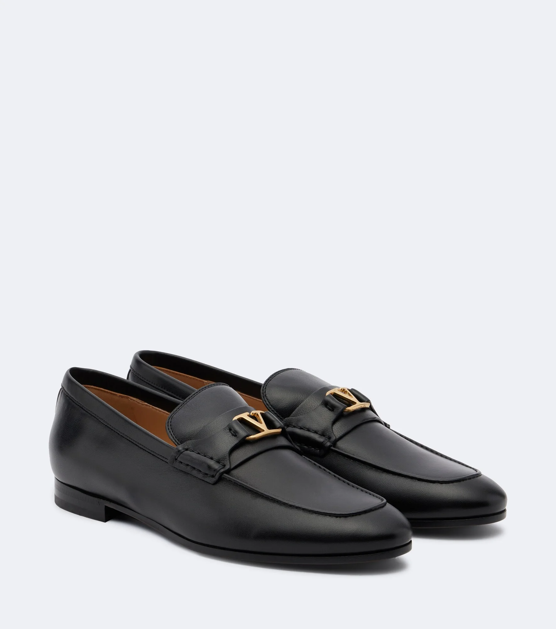 VLogo leather penny loafers - 1