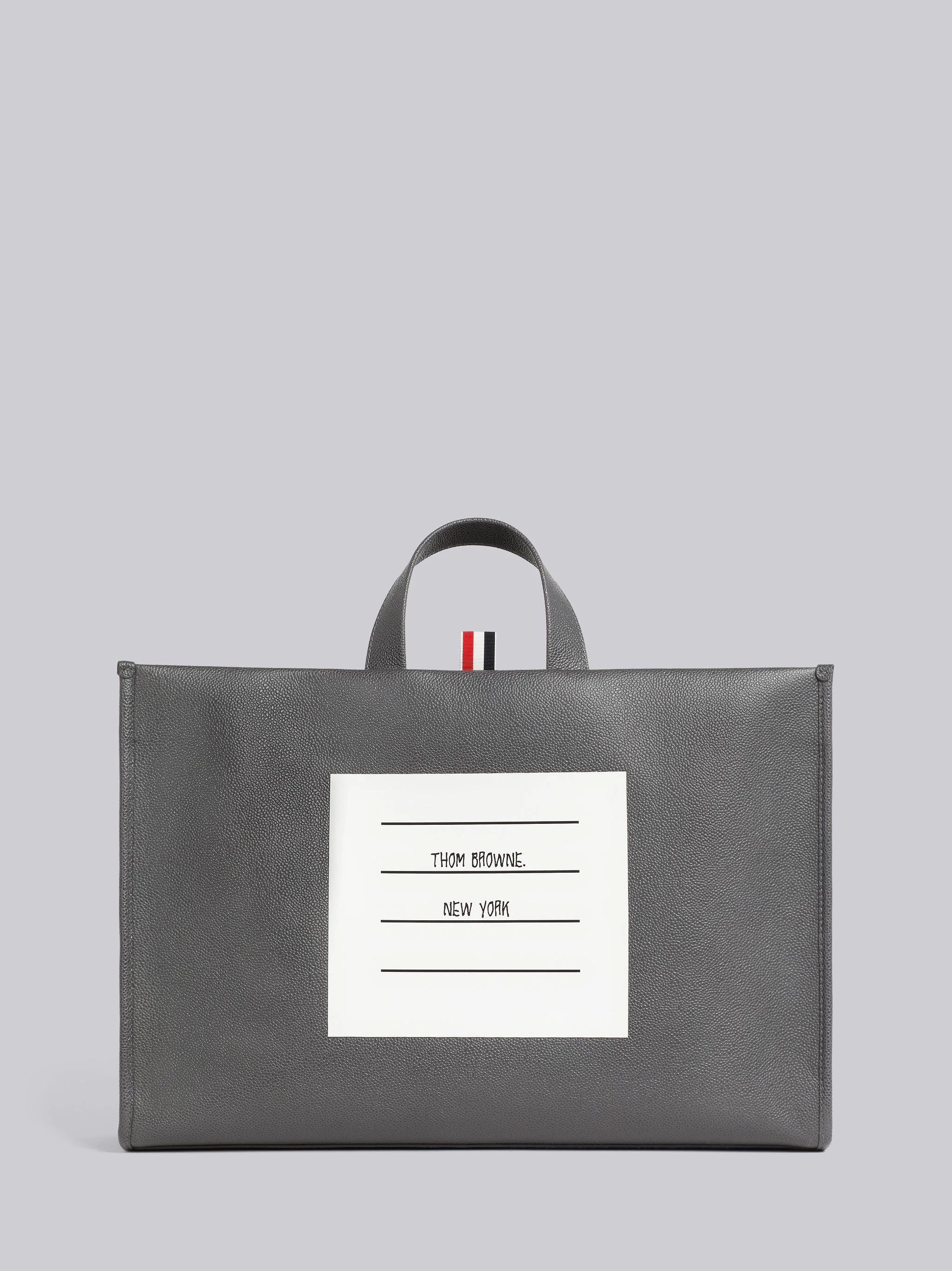 Dark Grey Pebble Grain Leather Paper Label Squared Tote - 1