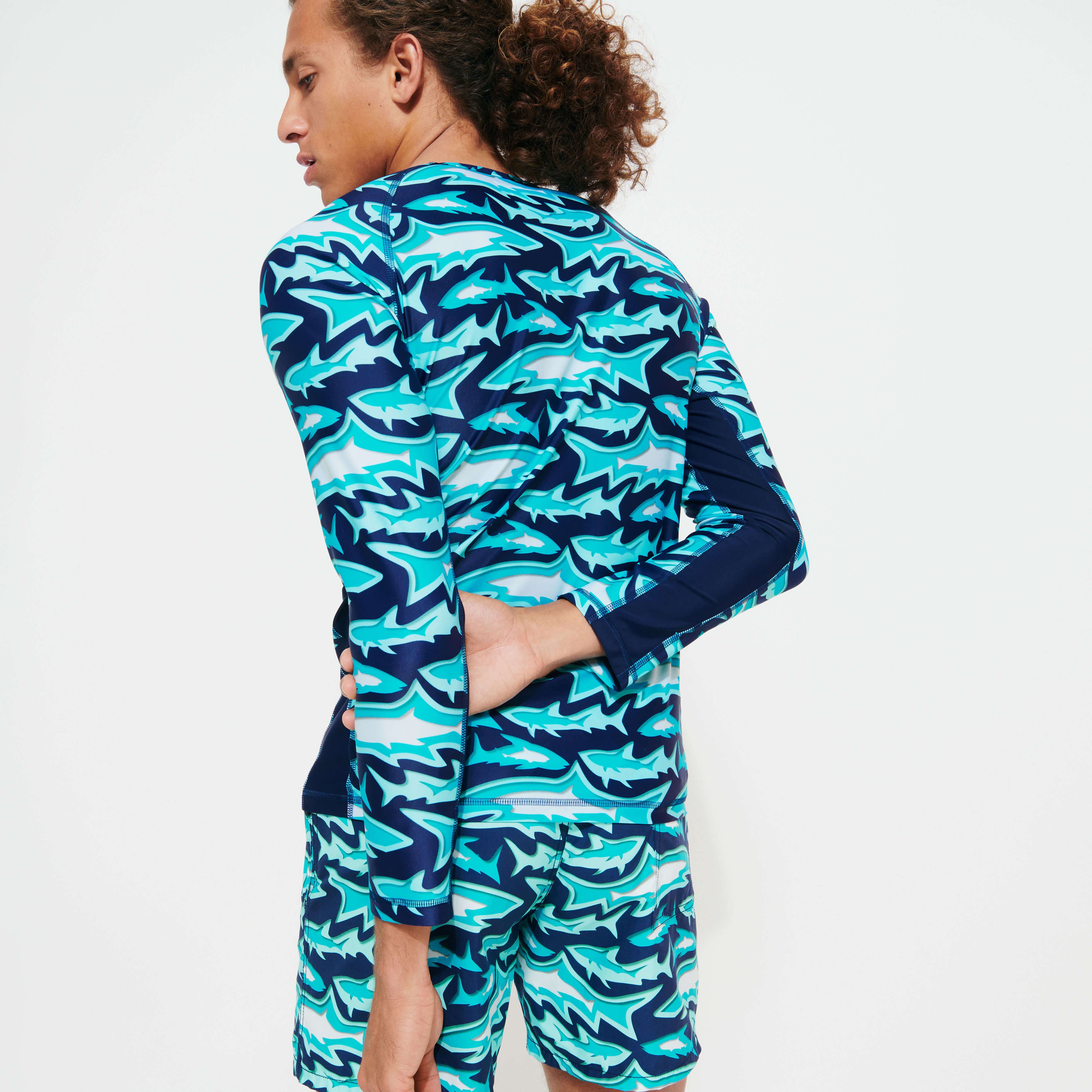 Men Long Sleeves Rashguard Requins 3D - 4