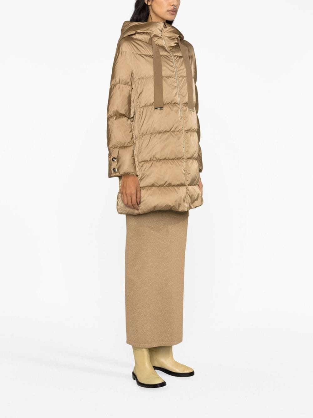 hooded feather-down padded coat - 3