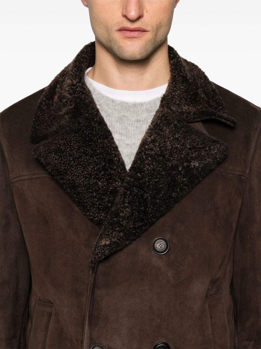 double-breasted shearling jacket - 5